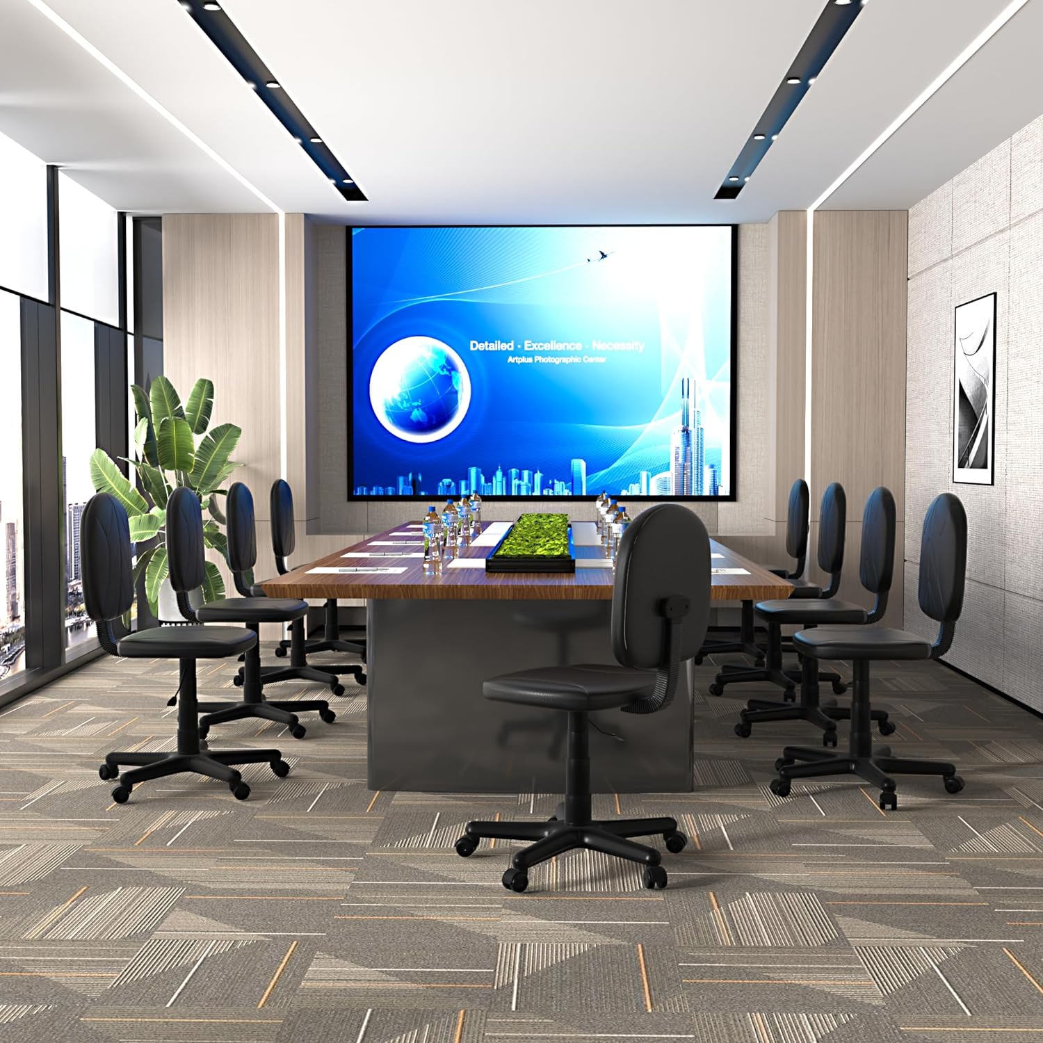 VECELO Small Desk Armless Low-Backrest PU Leather Ergonomic Computer Chair - VECELO