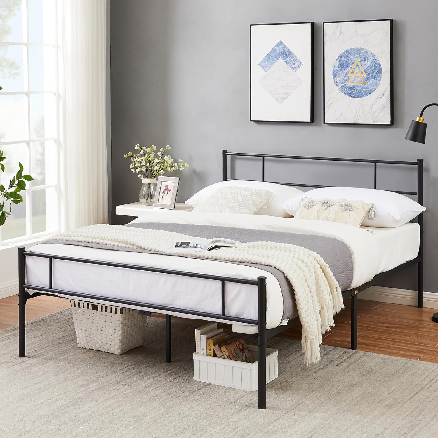 VECELO Platform Bed Frame with Headboard and Footboard, 12'' Under-Bed Storage & Strong Metal Slats Support - VECELO