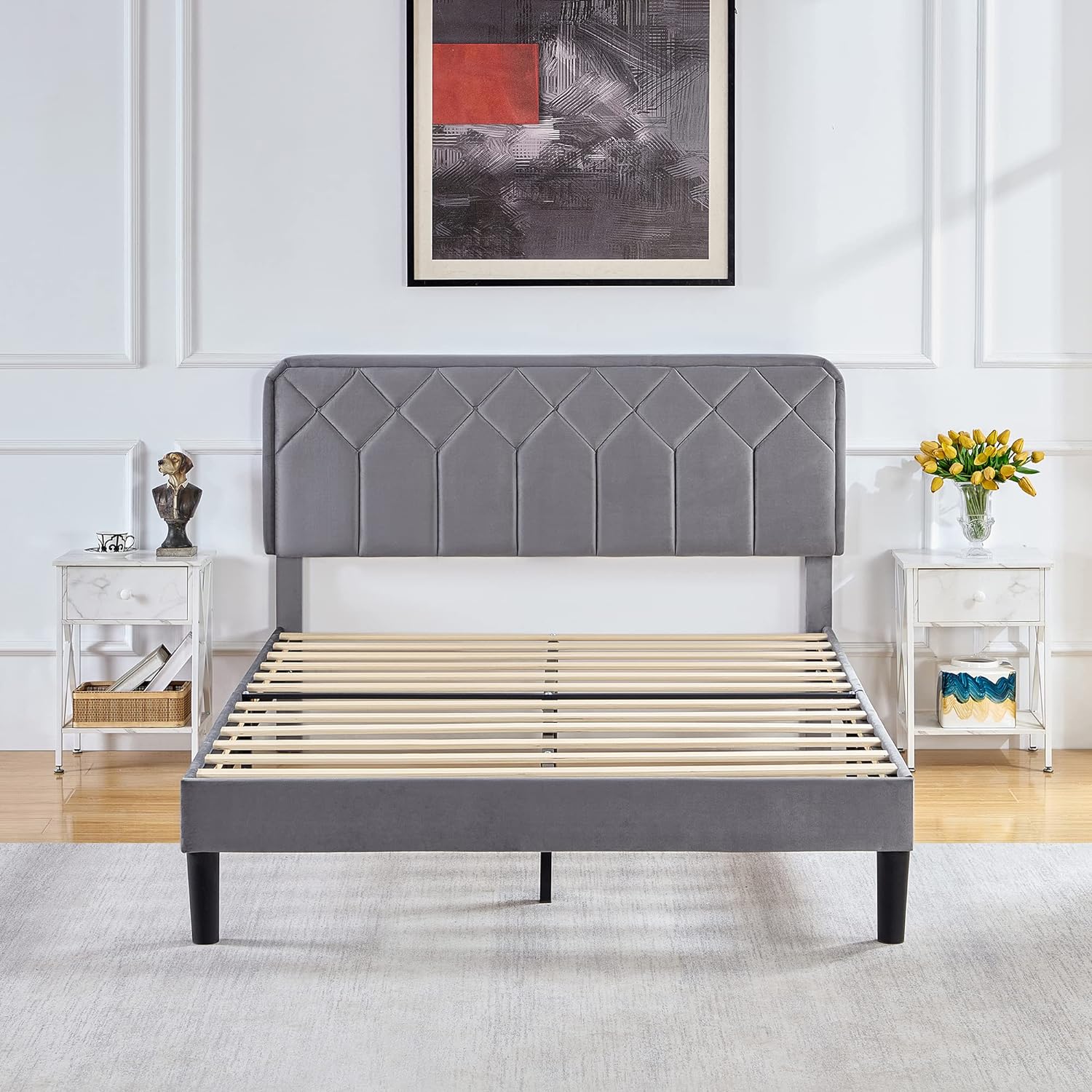VECELO Premium Leather Upholstered Platform Bed Frame - VECELO