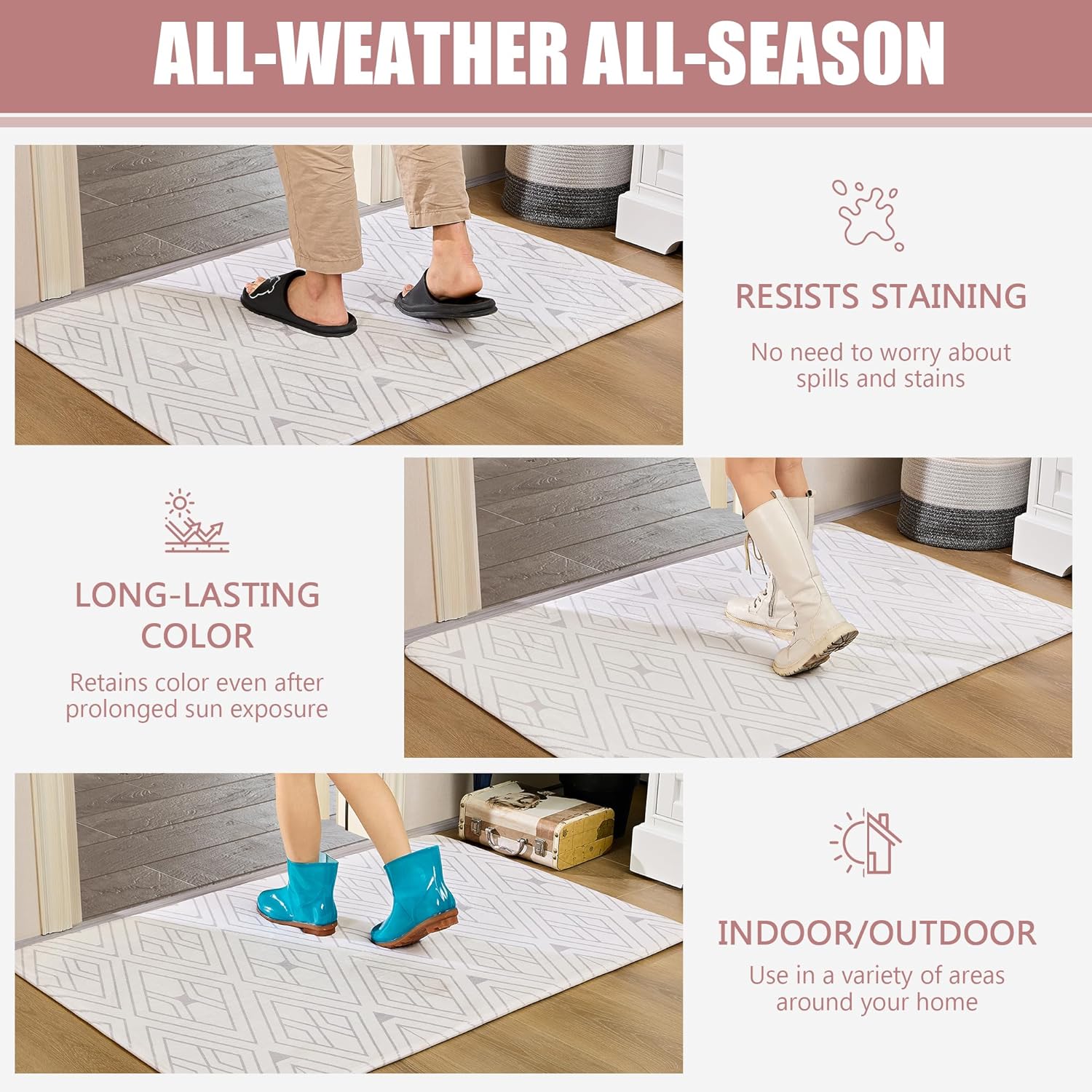 VECELO Front Door Mat Indoor Welcome Mat Outdoor, Absorbent Muddy Kitchen Rugs - VECELO