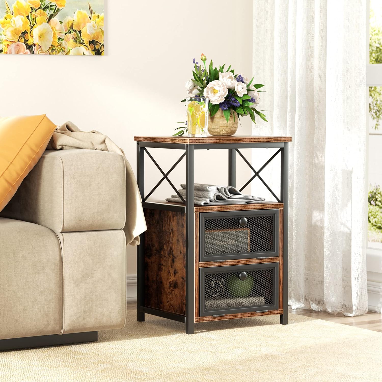 VECELO Nightstand, End Table with flip Drawer, 1 Pack/2 Packs - VECELO