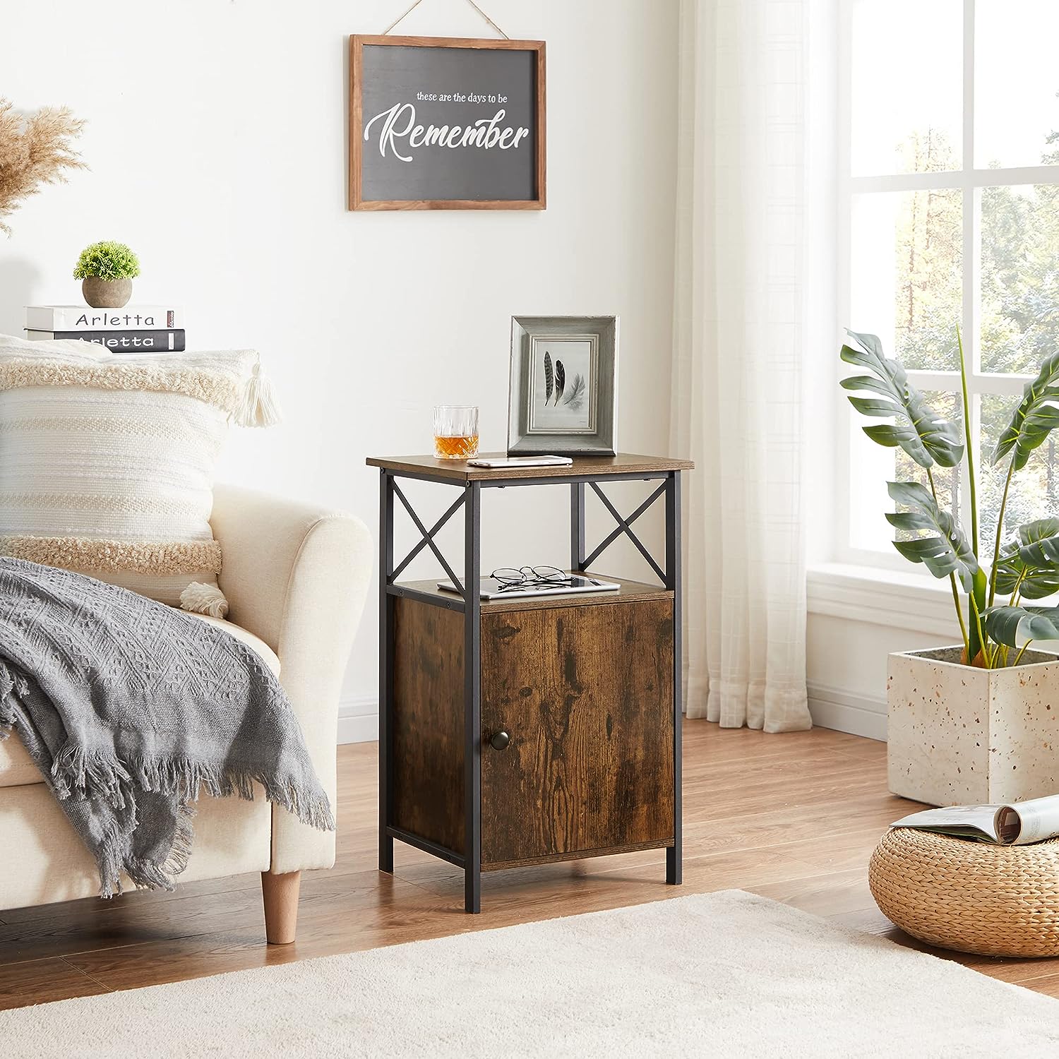 VECELO Tall Side Storage, Large Capacity Bedside Nightstand - VECELO