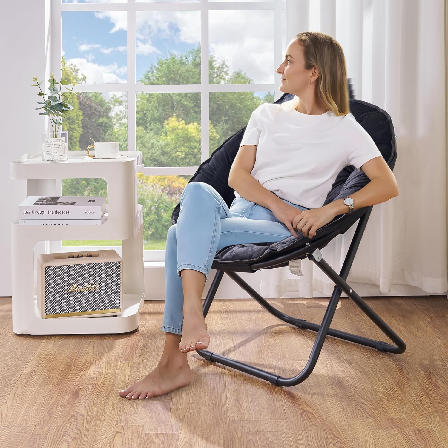 VECELO Saucer Chair for Adults, Folding Moon Chair with Metal Frame - VECELO