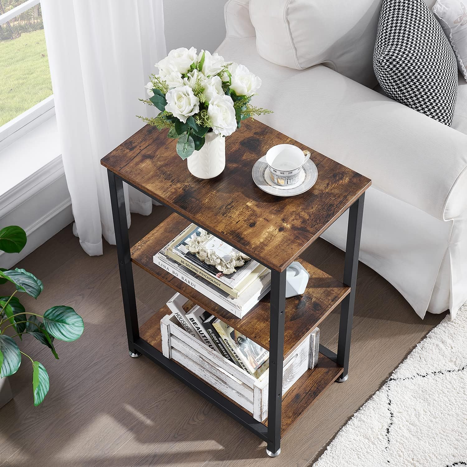 VECELO End Side Table 3-Layer Narrow Night Stand/Entryway/Hallway Console Table for Living Room/Bedroom - VECELO