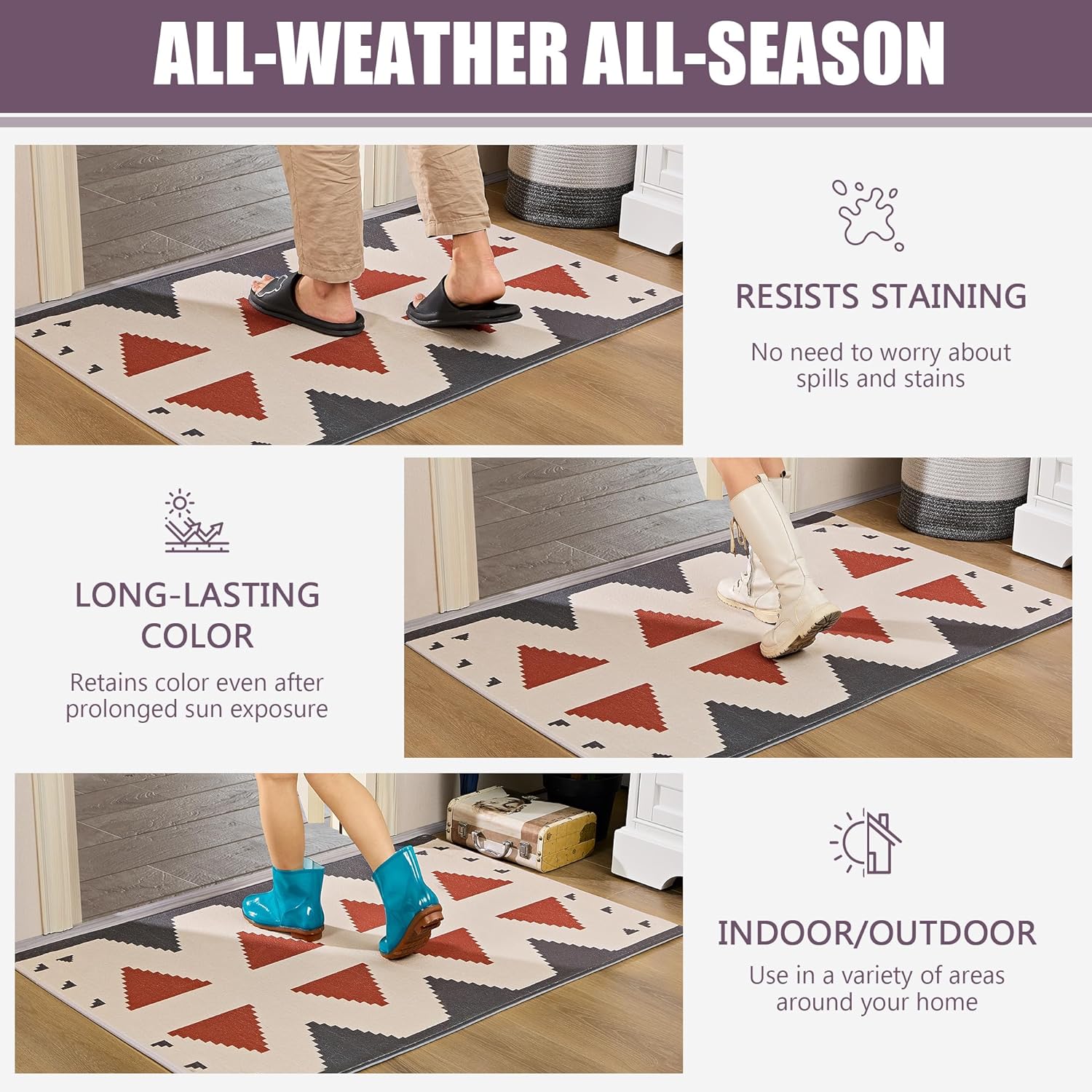 VECELO Front Door Mat Indoor Welcome Mat Outdoor, Absorbent Muddy Kitchen Rugs - VECELO