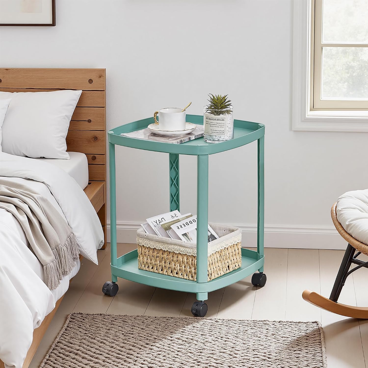 VECELO Rolling End Side Table with Lockable Wheels