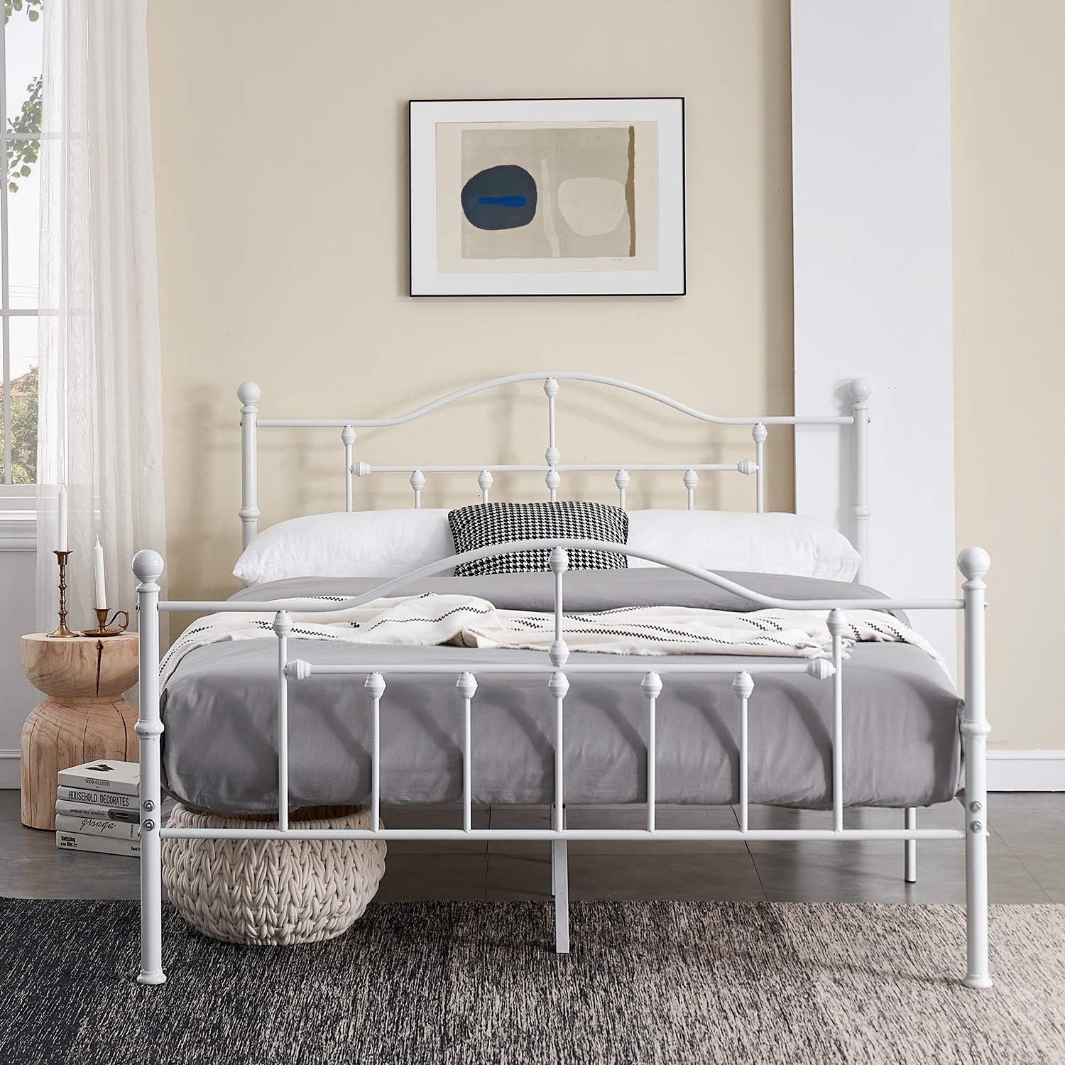 VECELO Classical Black Bed Frame Metal Platform Mattress Foundation with Headboard & Footboard - VECELO
