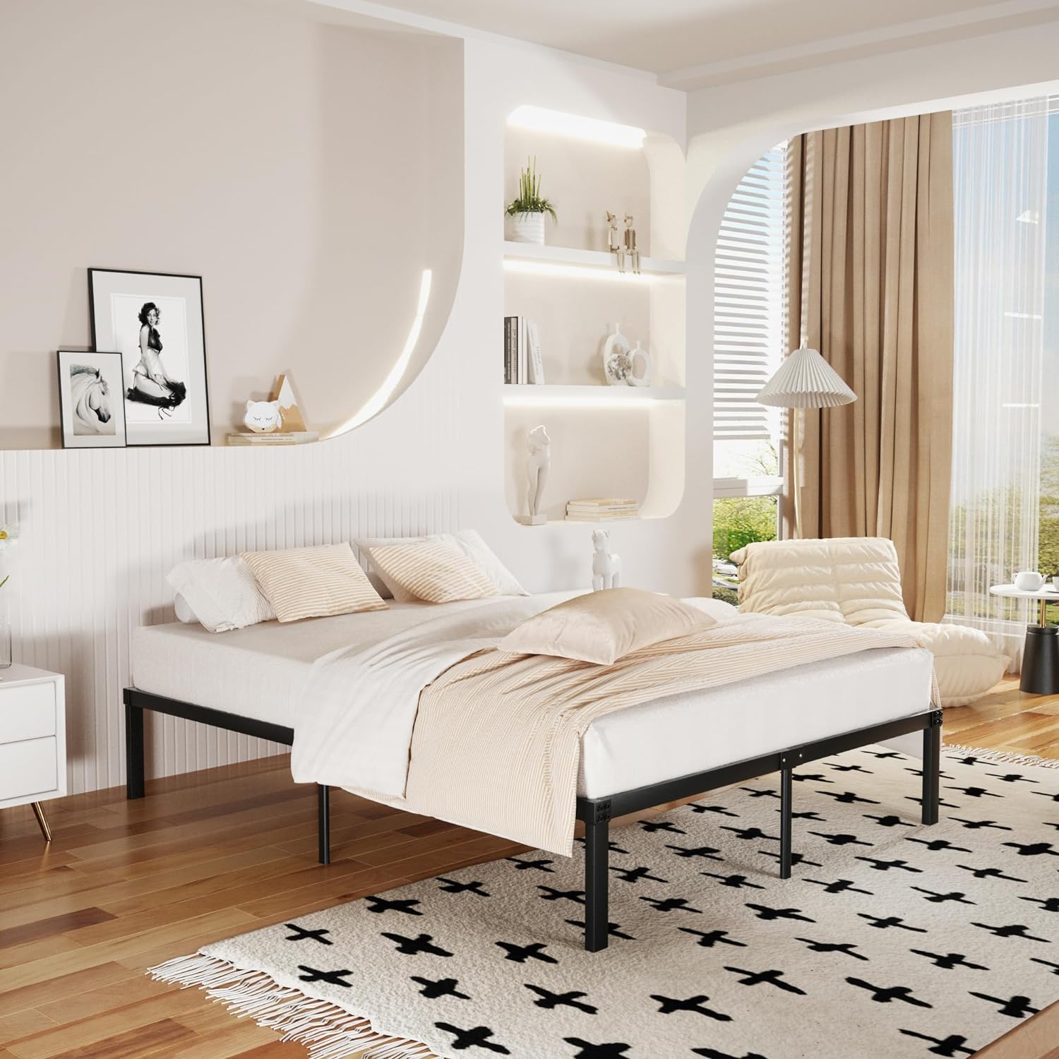 VECELO Metal Platform Bed Frame Heavy Duty Steel Slat, No Box Spring Needed - VECELO