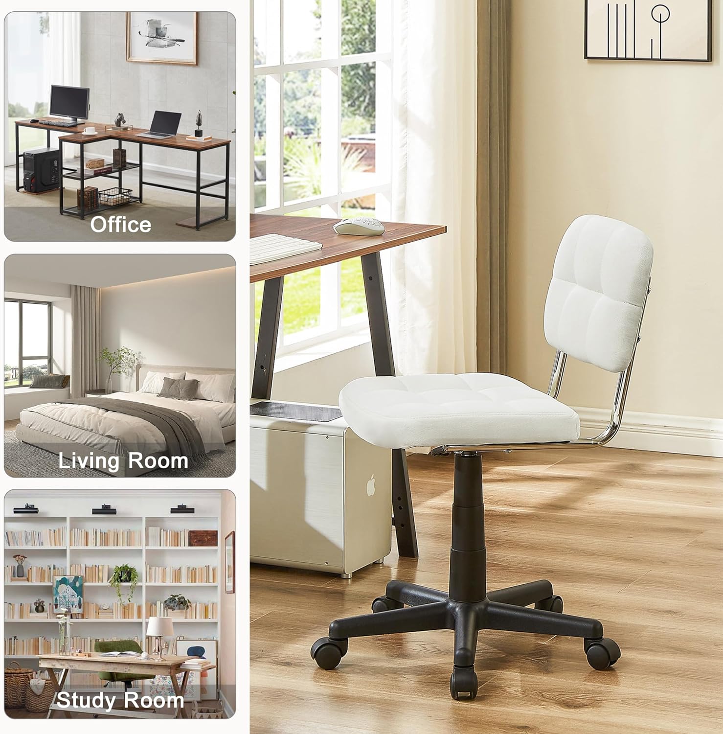 VECELO Modern Armless Home Office Desk Chair for Make Up/Bed Room/Small Space - VECELO