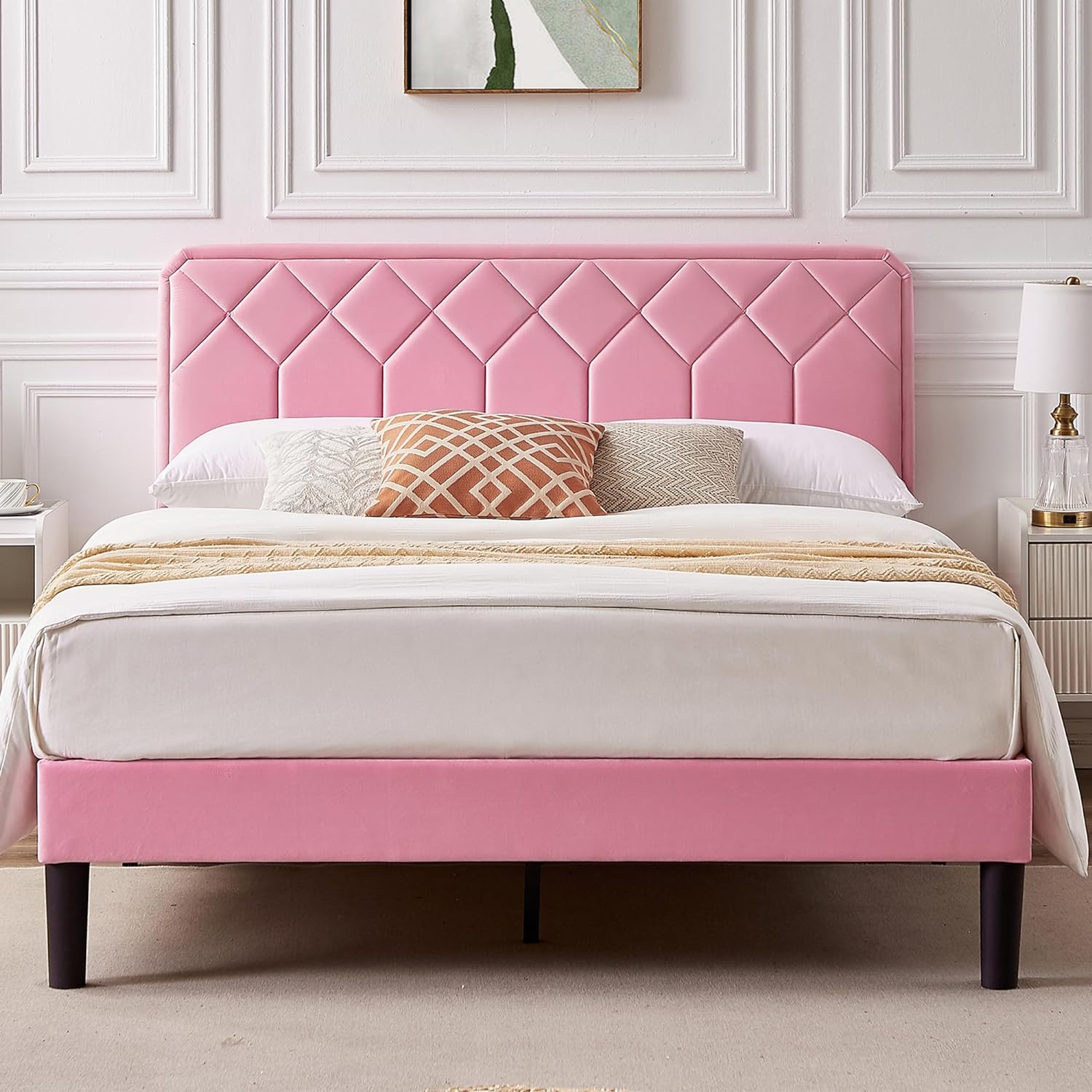 VECELO Premium Leather Upholstered Platform Bed Frame - VECELO