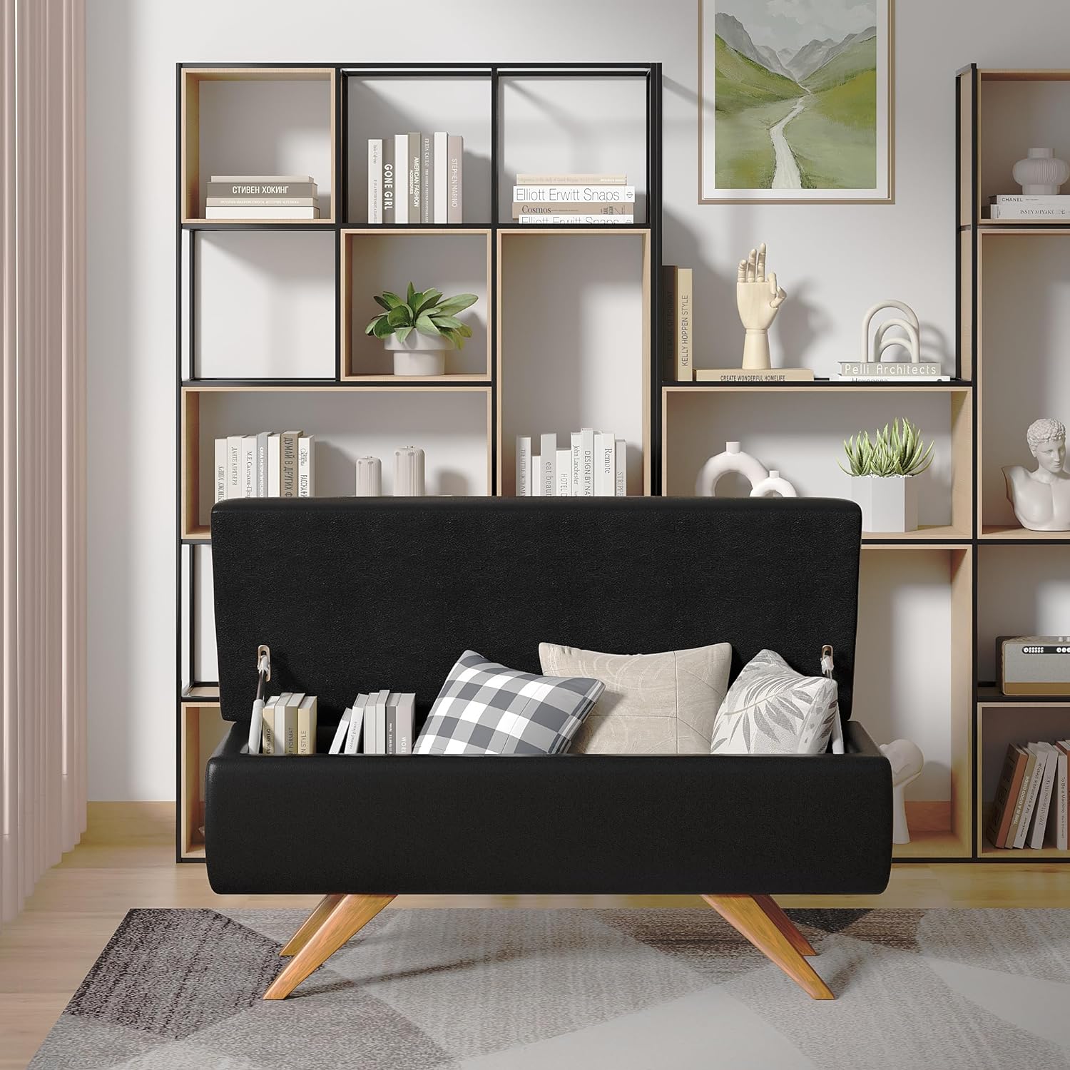 VECELO PU Leather Ottoman Bench with 6.1-inch Storage Space - VECELO