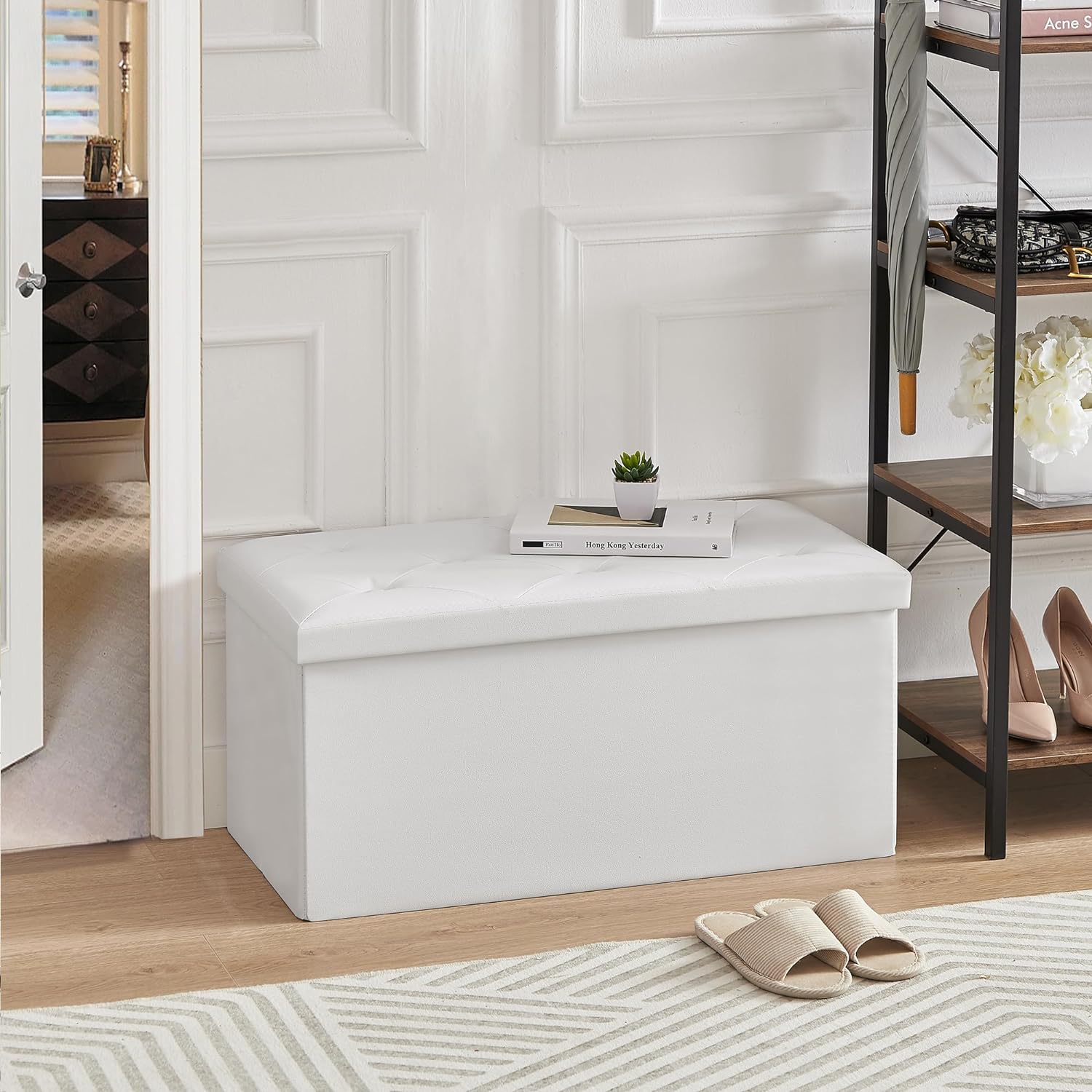 VECELO Storage Ottoman Bench End of Bed 43'' Footstool Footrest Stool Shoestool - VECELO