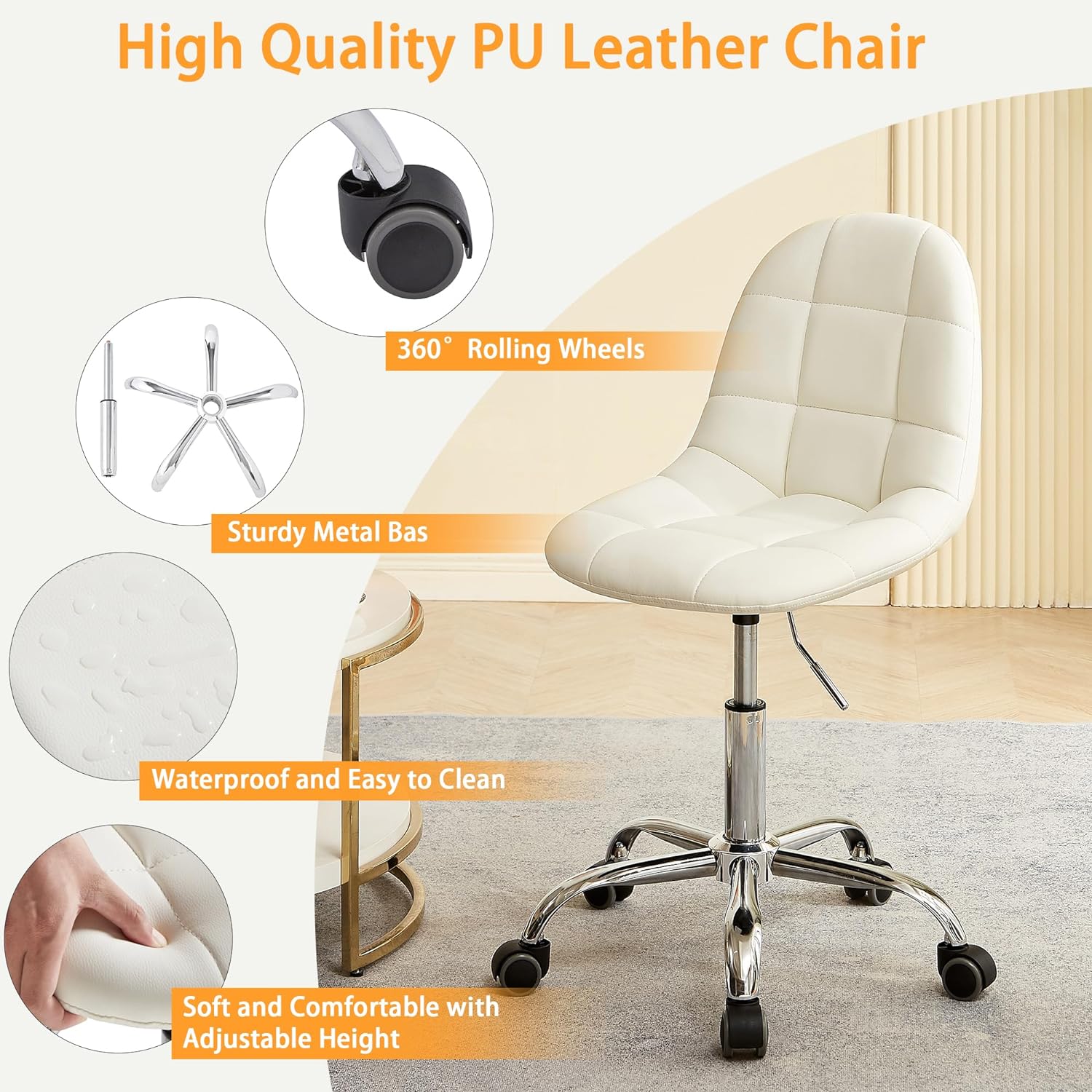 VECELO Modern Armless Home Office Desk Chair - VECELO