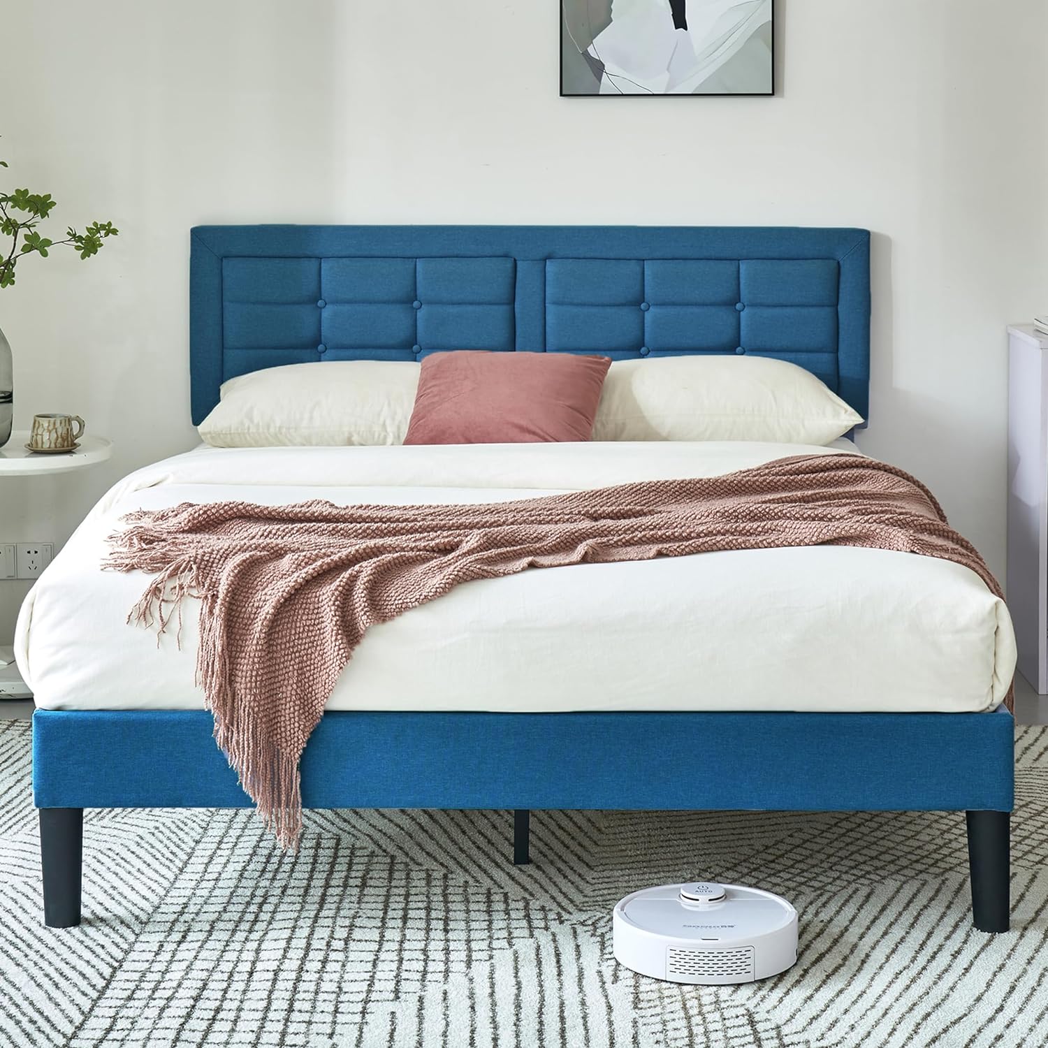 VECELO Upholstered Platform Bed Frame with Height Adjustable Headboard - VECELO