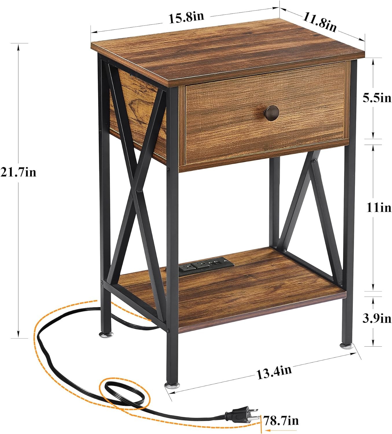 VECELO Modern Bedside End Tables with Charging Station & USB Ports, 1 Pack/2 Packs - VECELO
