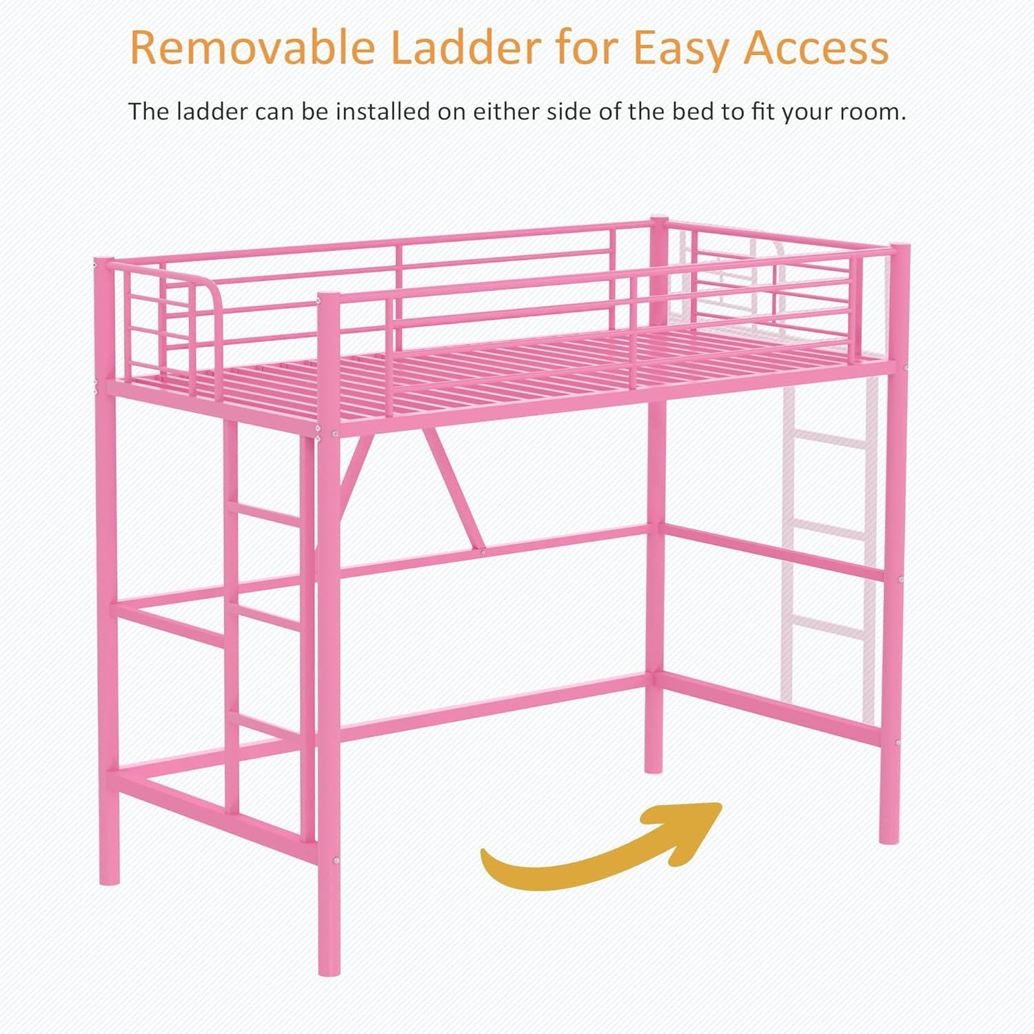 VECELO Metal Loft Bed Twin Size - VECELO