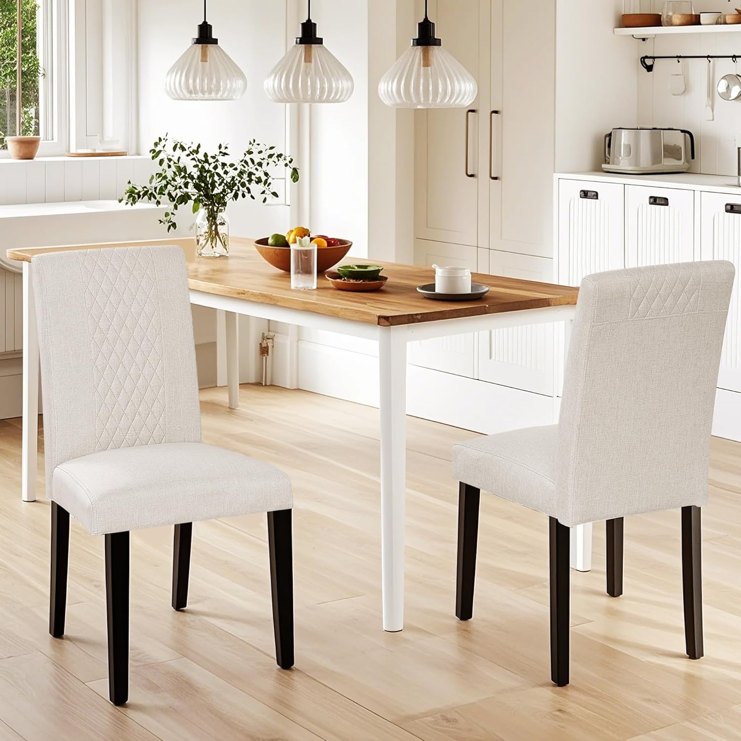 VECELO Dining Chairs Set of 2, Upholstered Fabric Wood Legs High Back for Kitchen Living Room - VECELO