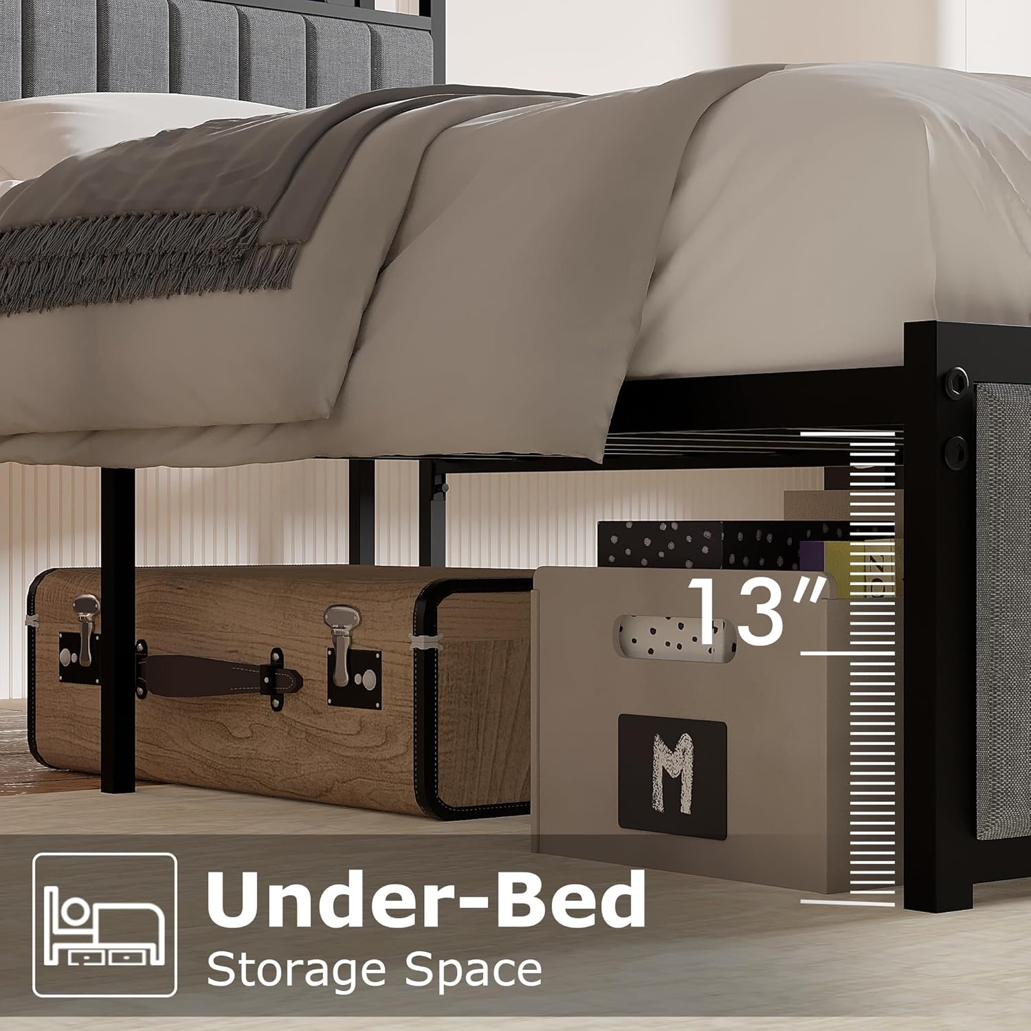 VECELO Twin Bed Frame, Storage Upholstered Headboard with Charging Station - VECELO