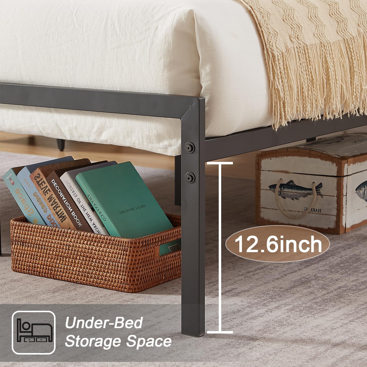 VECELO Metal Bed Frame Platform with Wood Grain Headboard&Footboard - VECELO