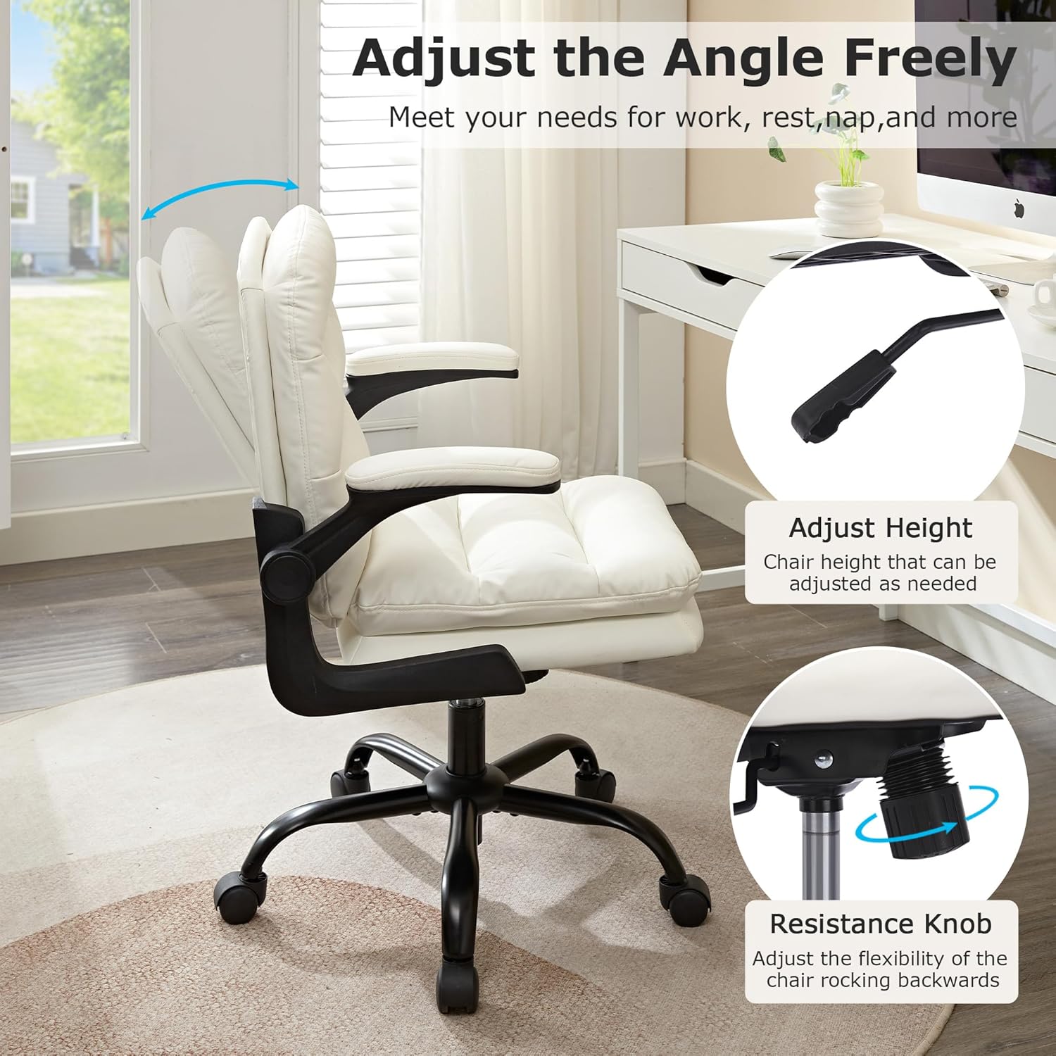 VECELO Ergonomic Swivel Office Desk Chair with Flip-up Armrest and Adjustable Height Lumbar Support - VECELO