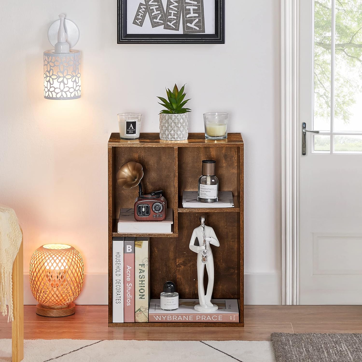 VECELO 3-Cube Wide Open Bookcase, Small Bookshelf 2-Tier Storage Organizer - VECELO