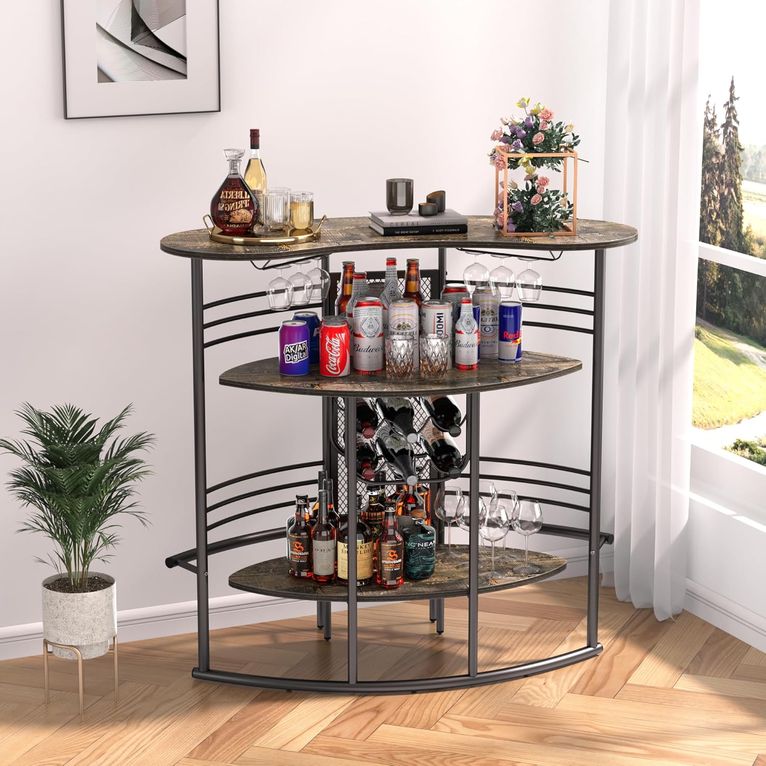 VECELO Vintage Liquor Cabinet Wine Rack Bar Unit - VECELO