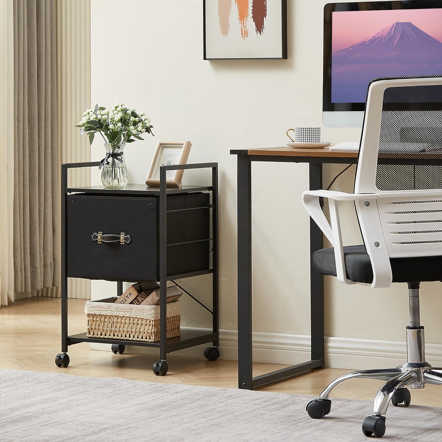 VECELO Mobile Vertical Filing Cabinet, Rolling Printer Shelf with Handle - VECELO