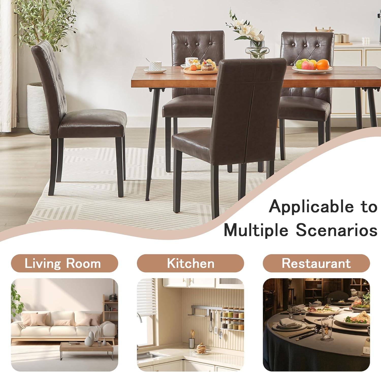 VECELO Upholstered Dining Chairs Set of 2 Button Tufted Back, Padded Seat, Wood Legs with Rubber Footpads - VECELO