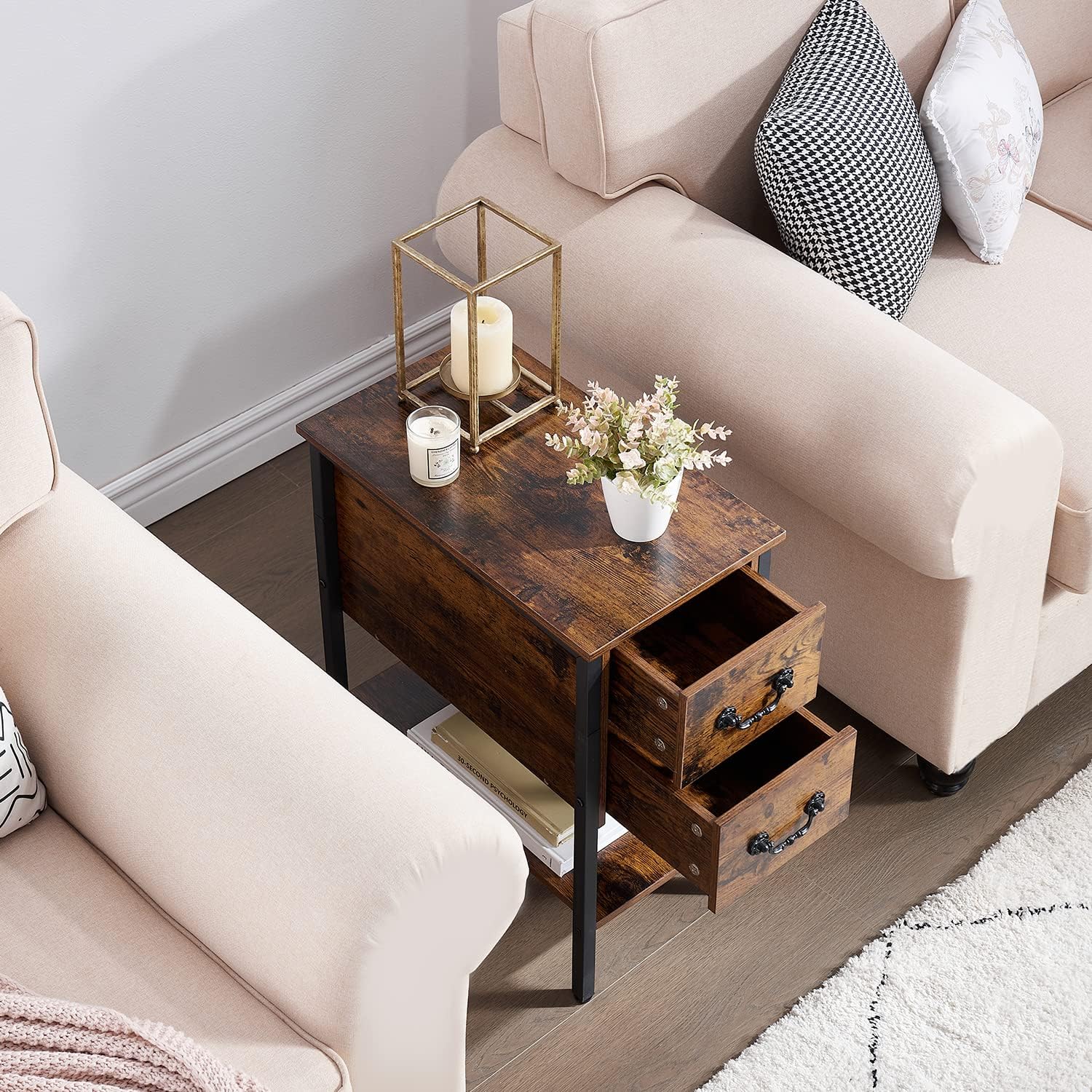 VECELO End Tables,Narrow Nightstands with Charging Station & USB Ports &Drawers - VECELO