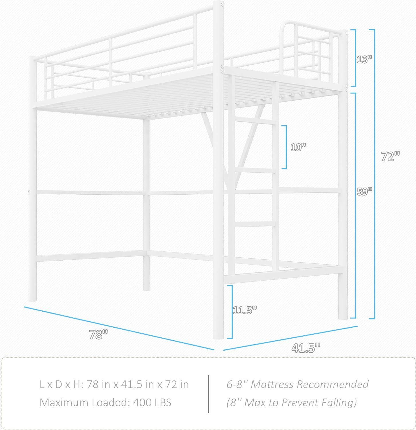 VECELO Metal Loft Bed Twin Size - VECELO