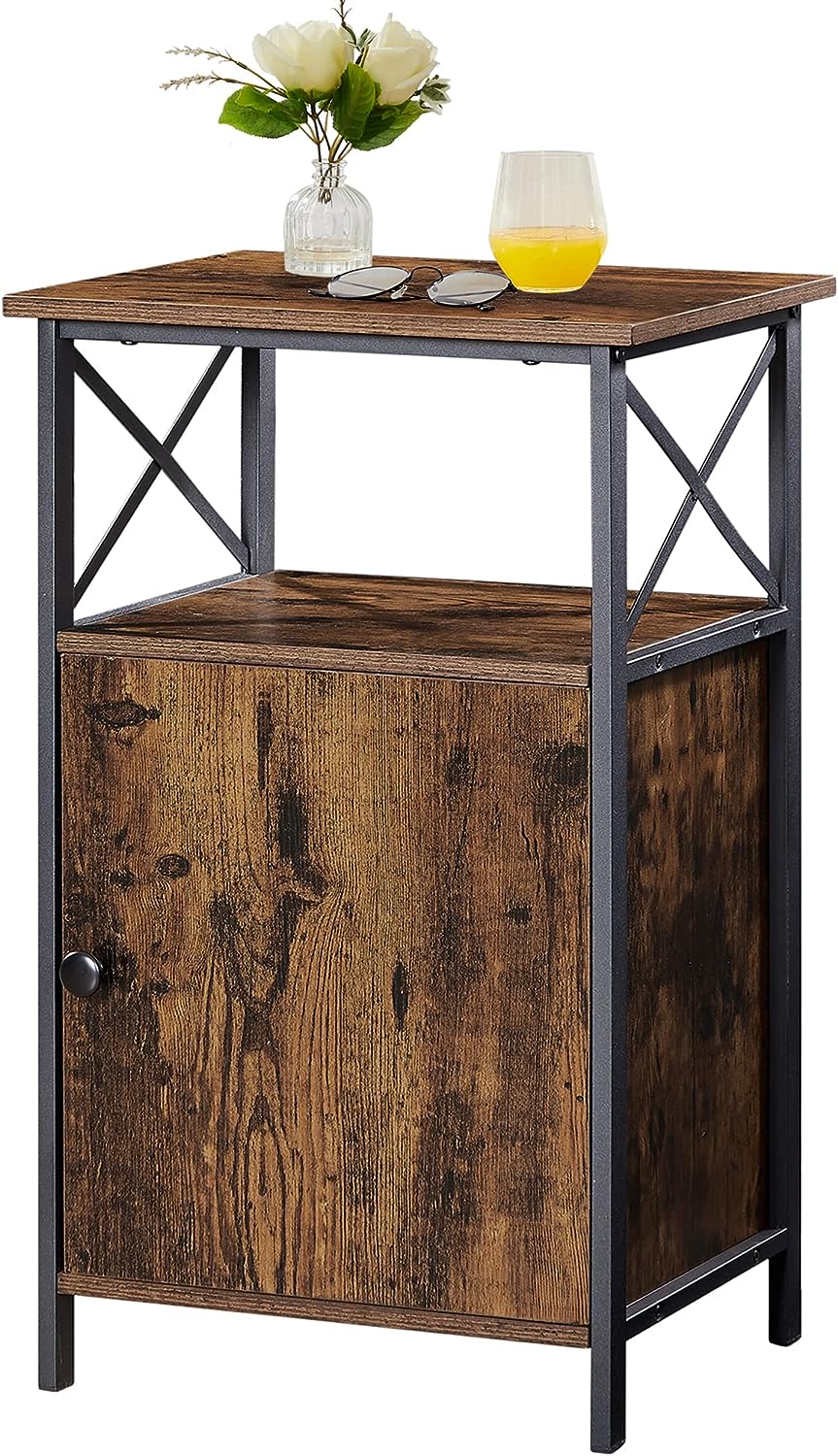 VECELO Tall Side Storage, Large Capacity Bedside Nightstand - VECELO