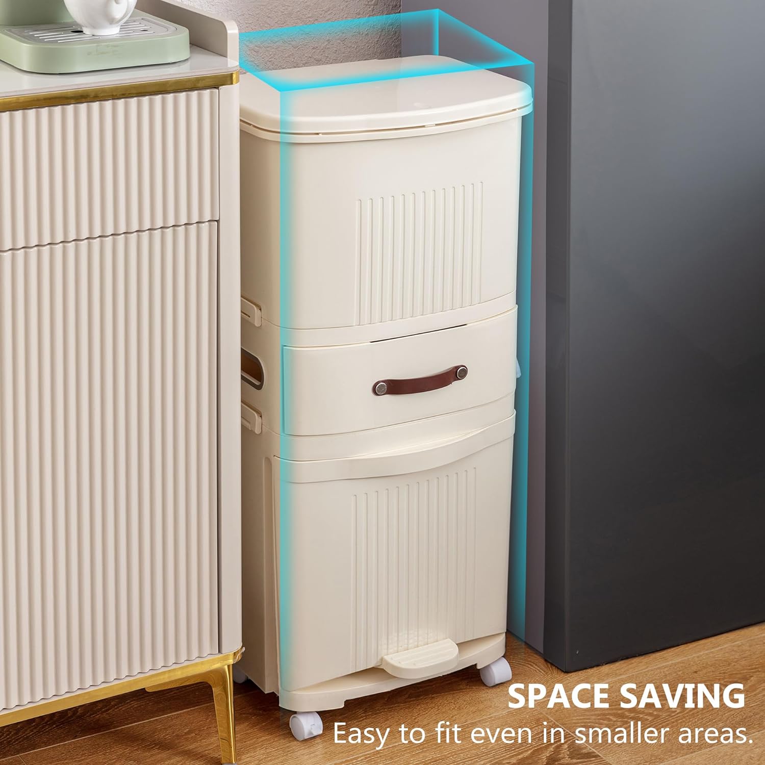 VECELO 12 Gal Kitchen Trash Can with Lid, Large-Capacity Double-Layer Sorting Trash Bin with Removable Inner Bucket - VECELO