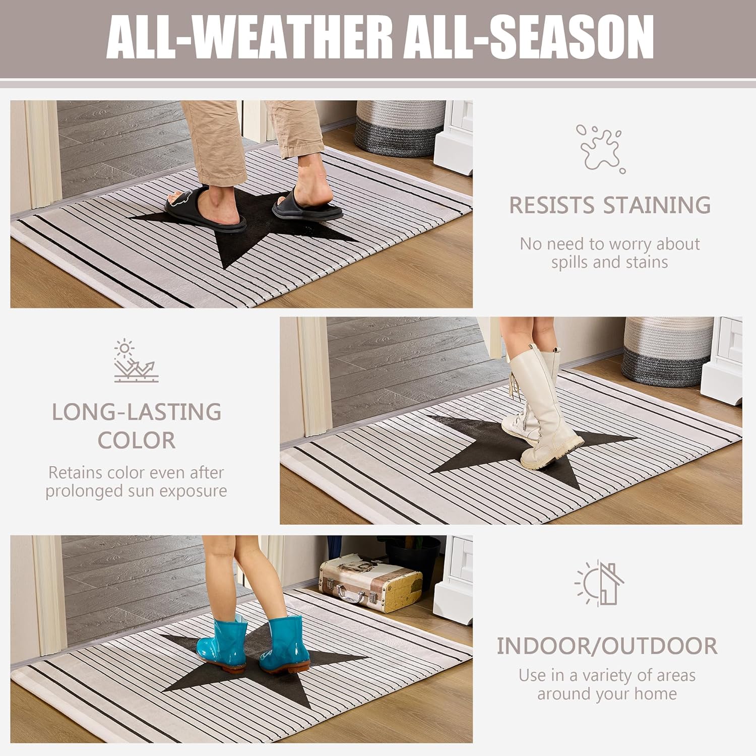 VECELO Front Door Mat Indoor Welcome Mat Outdoor, Absorbent Muddy Kitchen Rugs - VECELO
