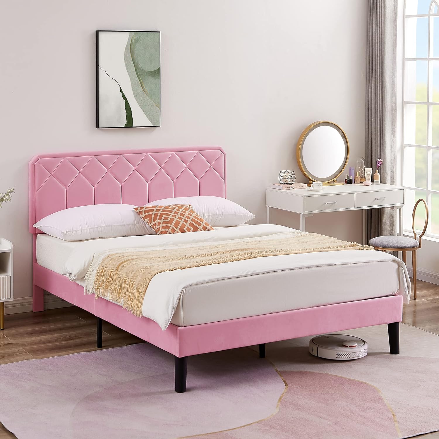VECELO Premium Leather Upholstered Platform Bed Frame - VECELO