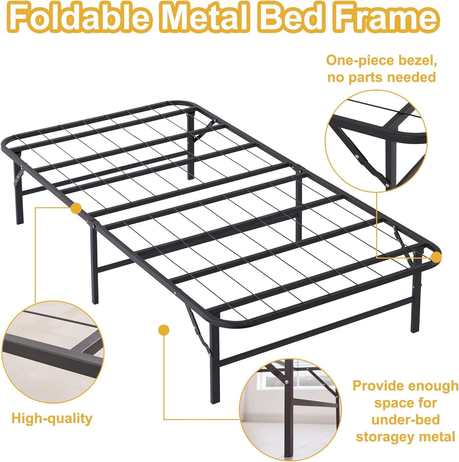 VECELO Metal Folding Bed Frame No Tools Required - VECELO