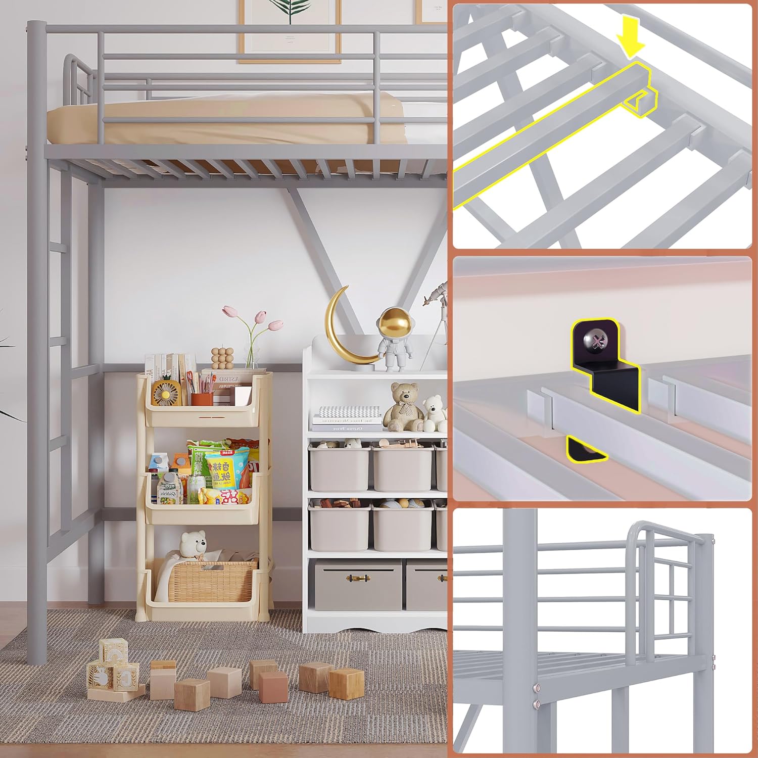 VECELO Metal Loft Bed Twin Size - VECELO