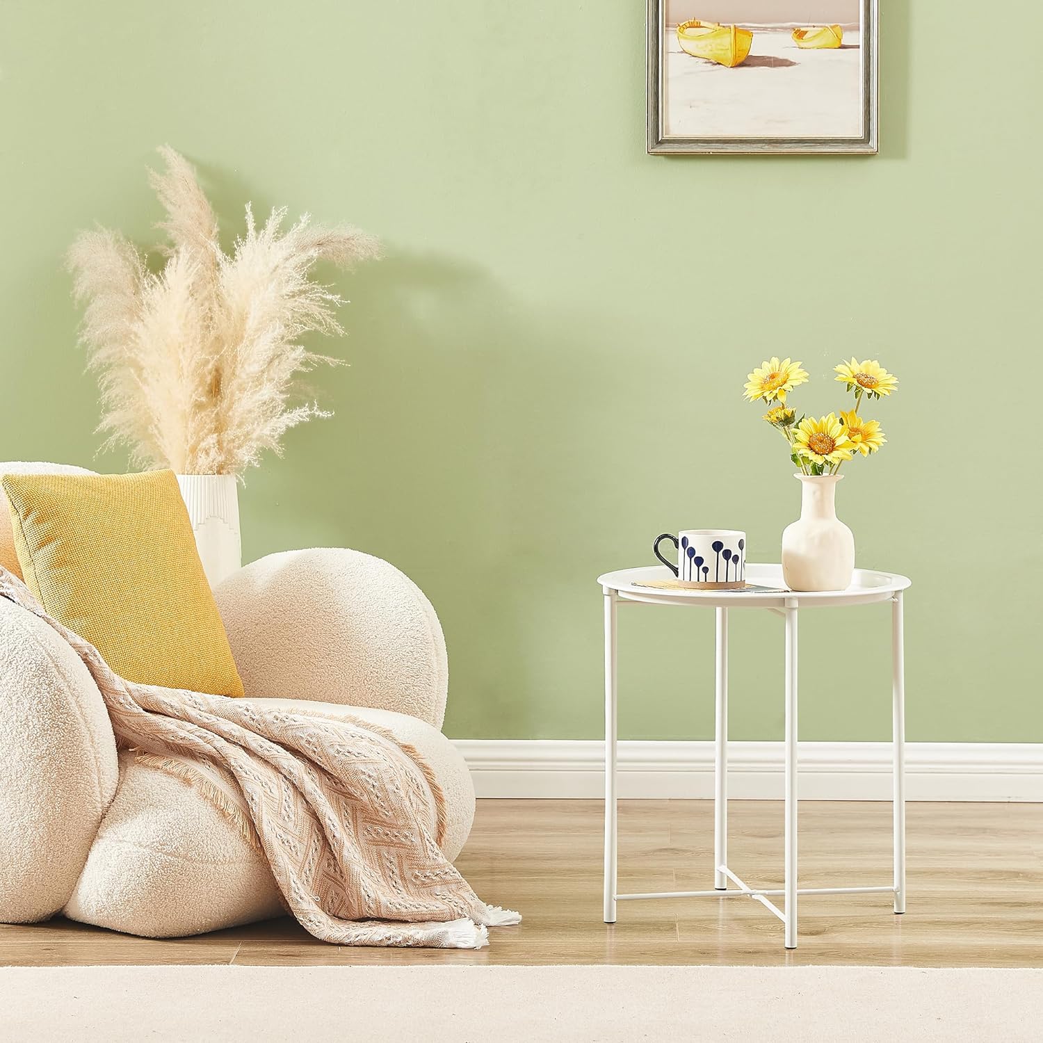 VECELO Metal Round End/Side Table with Removable Tray Small Folding Anti-Rust Nightstand - VECELO