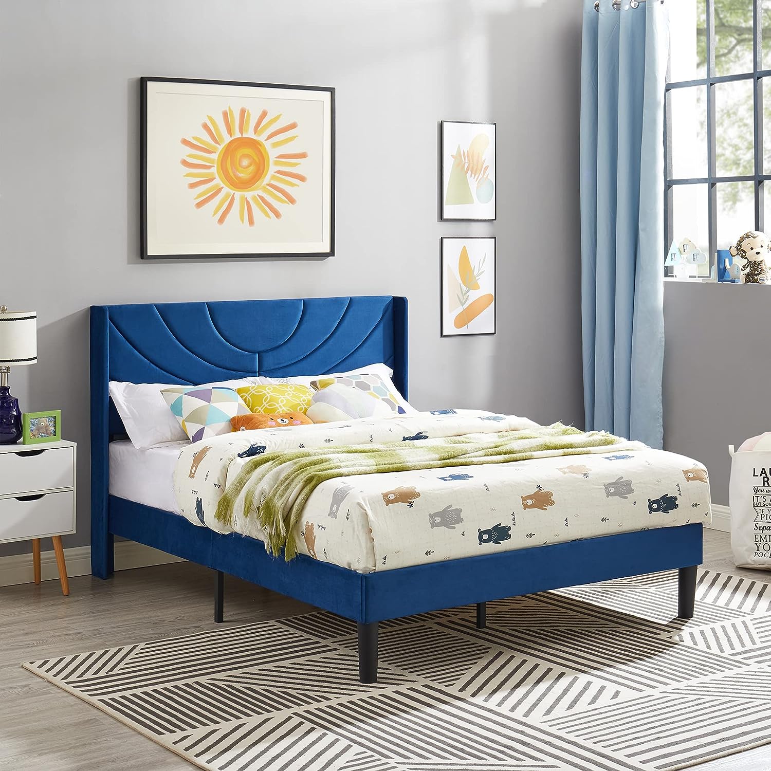 VECELO Upholstered Platform Bed Frame with Adjustable Fabric Headboard - VECELO