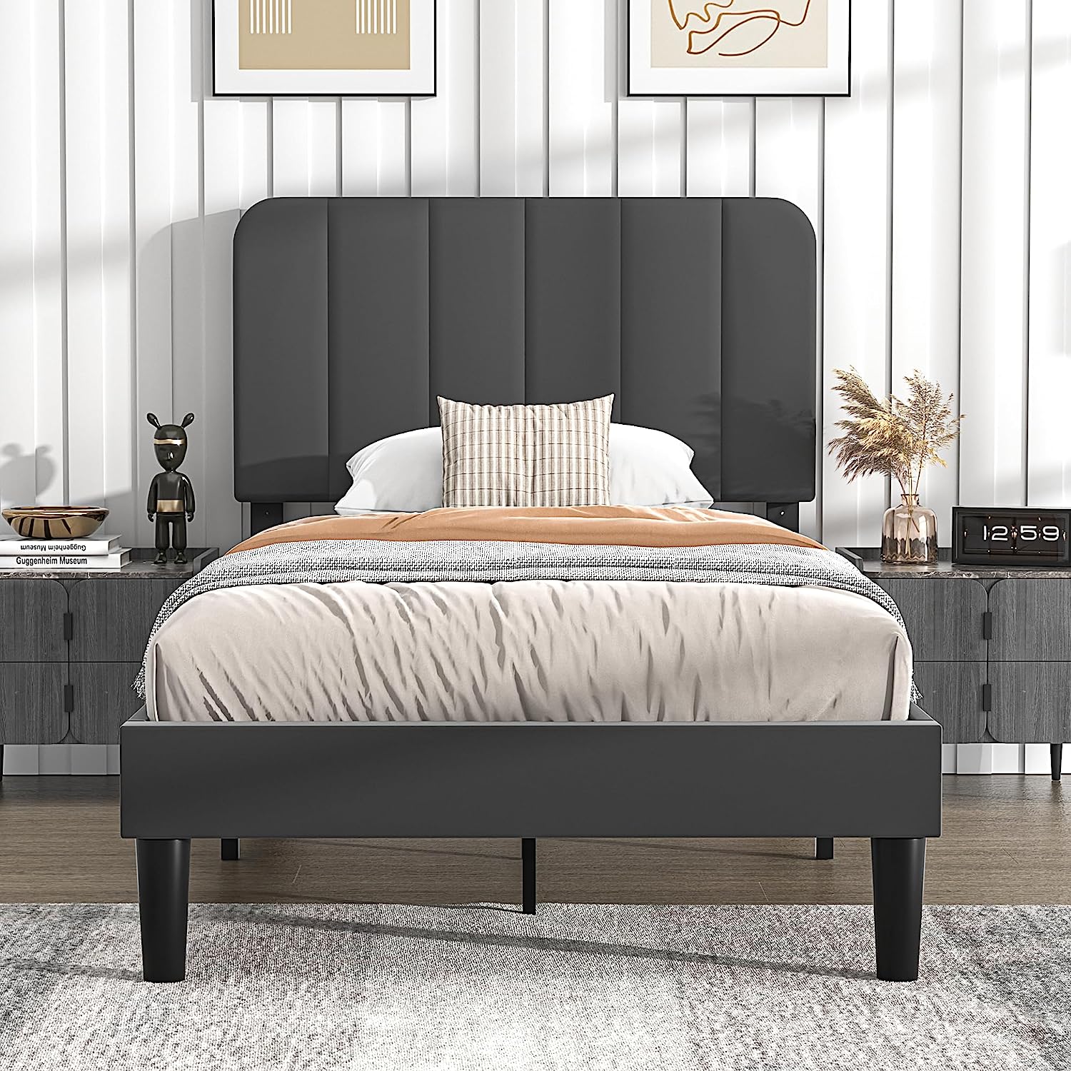 VECELO Upholstered Platform bedframe with Adjustable Headboard - VECELO