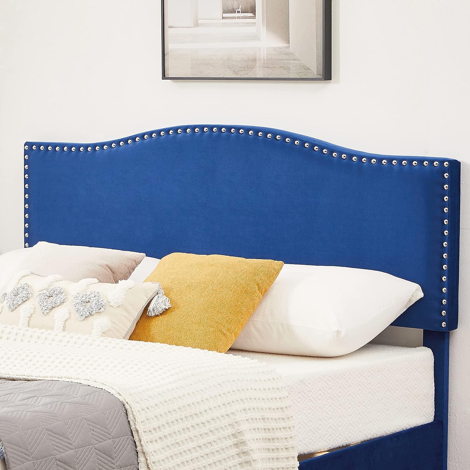 VECELO Bed Frame Platform with Upholstered Headboard & Wooden Slats Support - VECELO