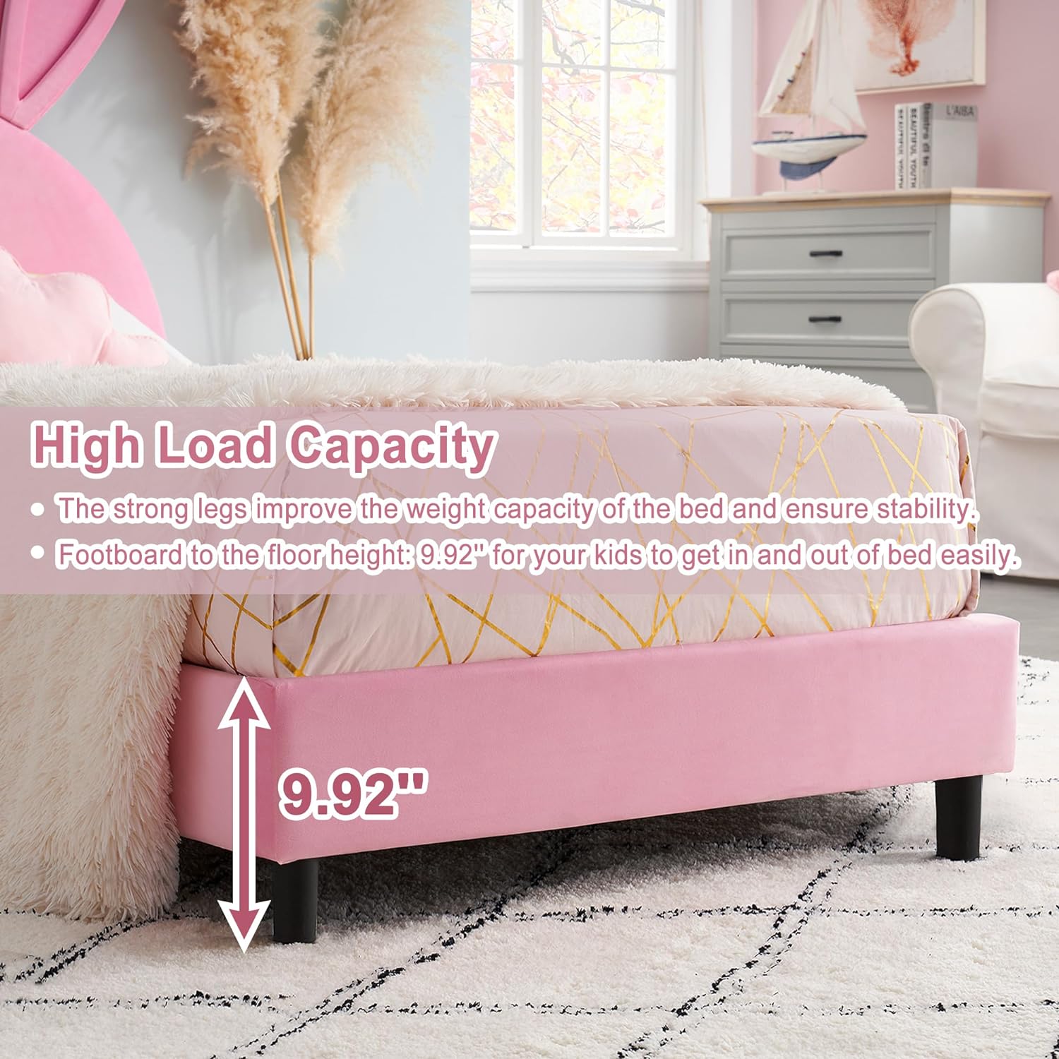 VECELO Kids Twin Bed Frame with Upholstered Headboard - VECELO
