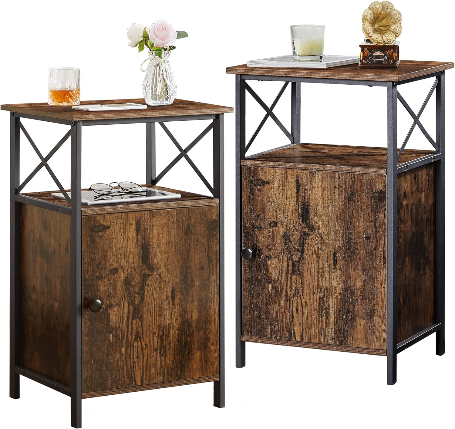 VECELO Tall Side Storage, Large Capacity Bedside Nightstand - VECELO