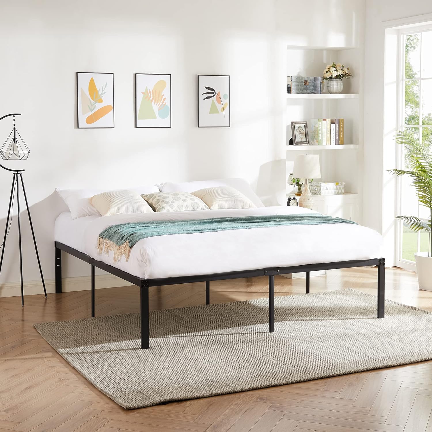 VECELO Metal Platform Bed Frame Heavy Duty Steel Slat, No Box Spring Needed - VECELO