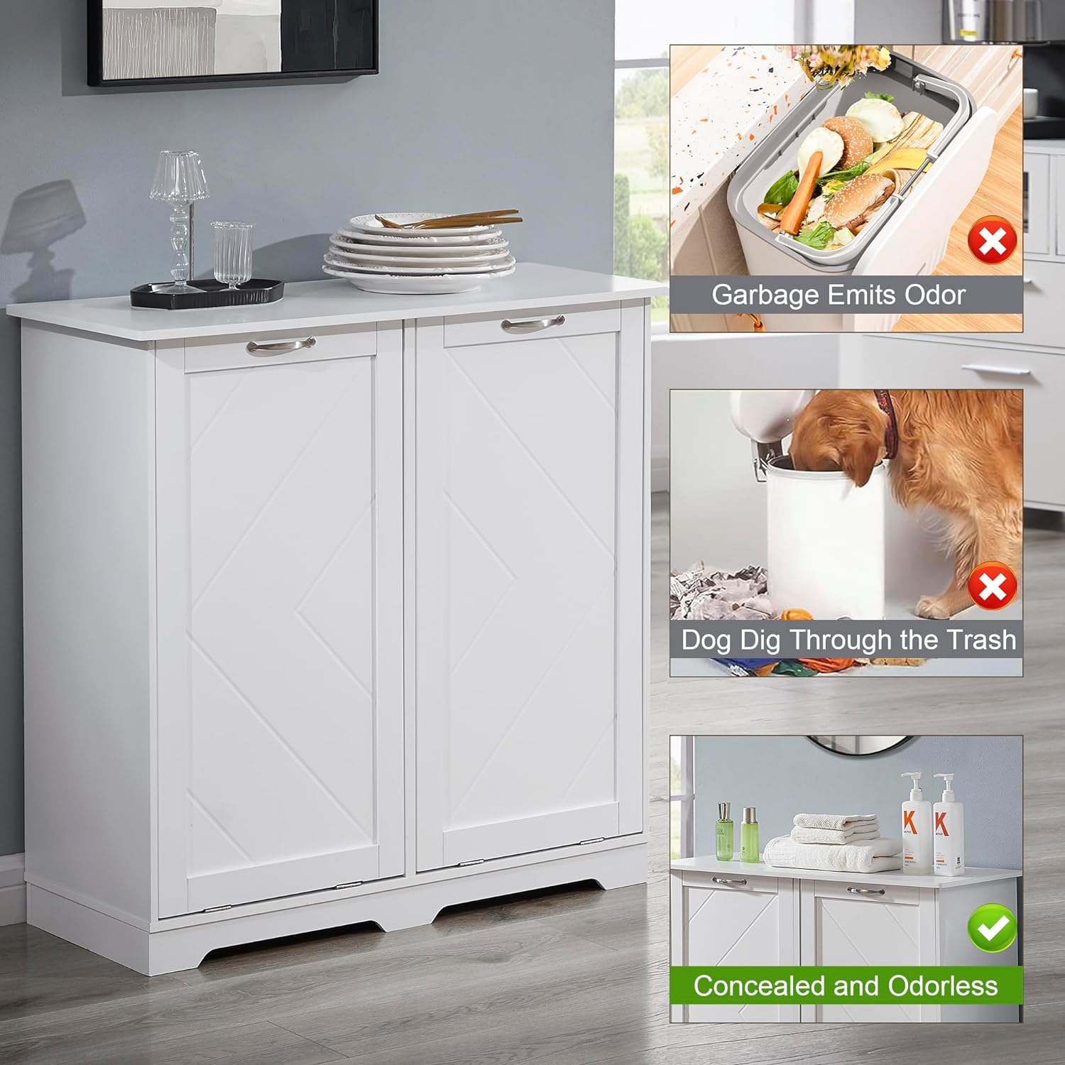 VECELO Tilt Out Kitchen Trash Bin Cabinet - VECELO