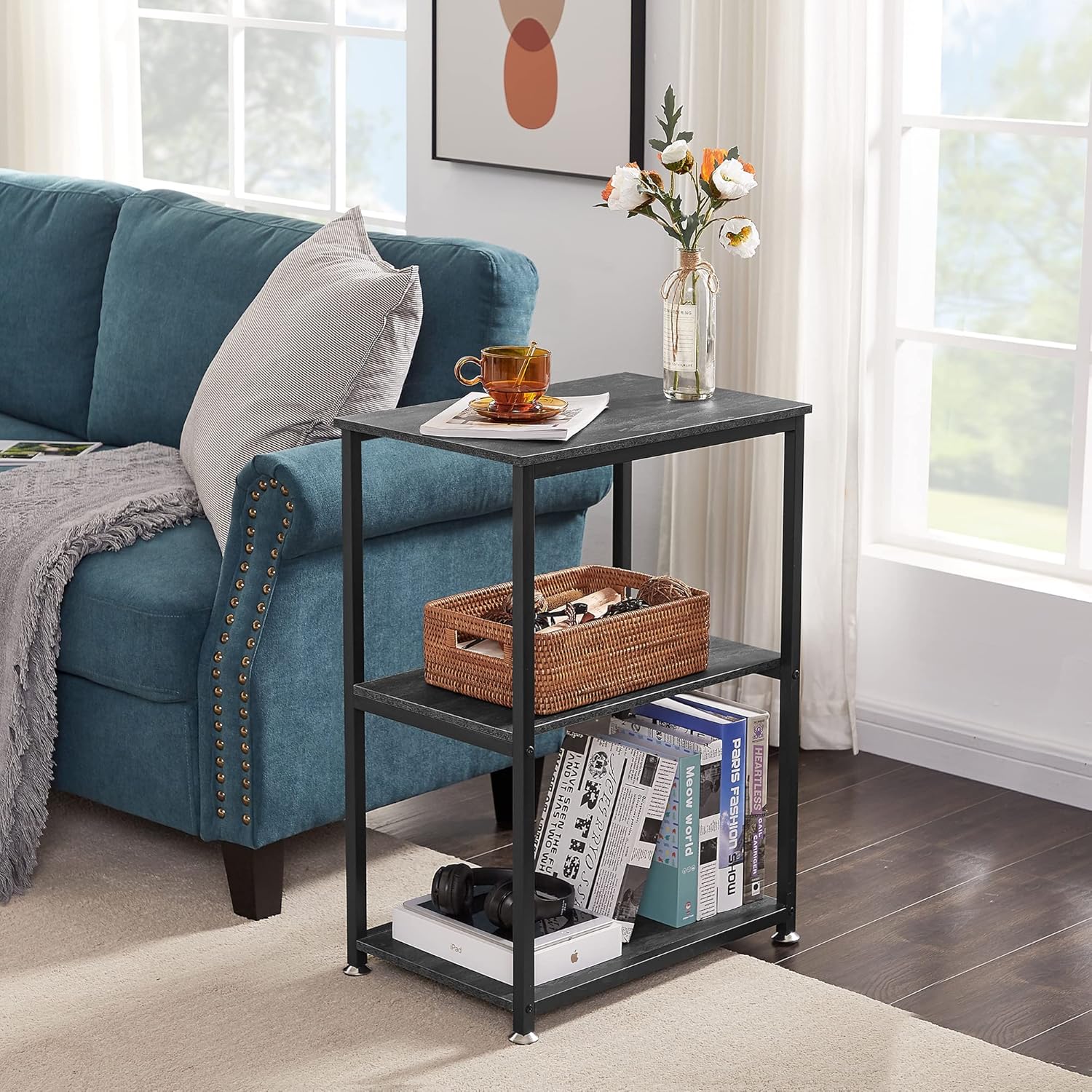 VECELO End Side Table 3-Layer Narrow Night Stand/Entryway/Hallway Console Table for Living Room/Bedroom - VECELO