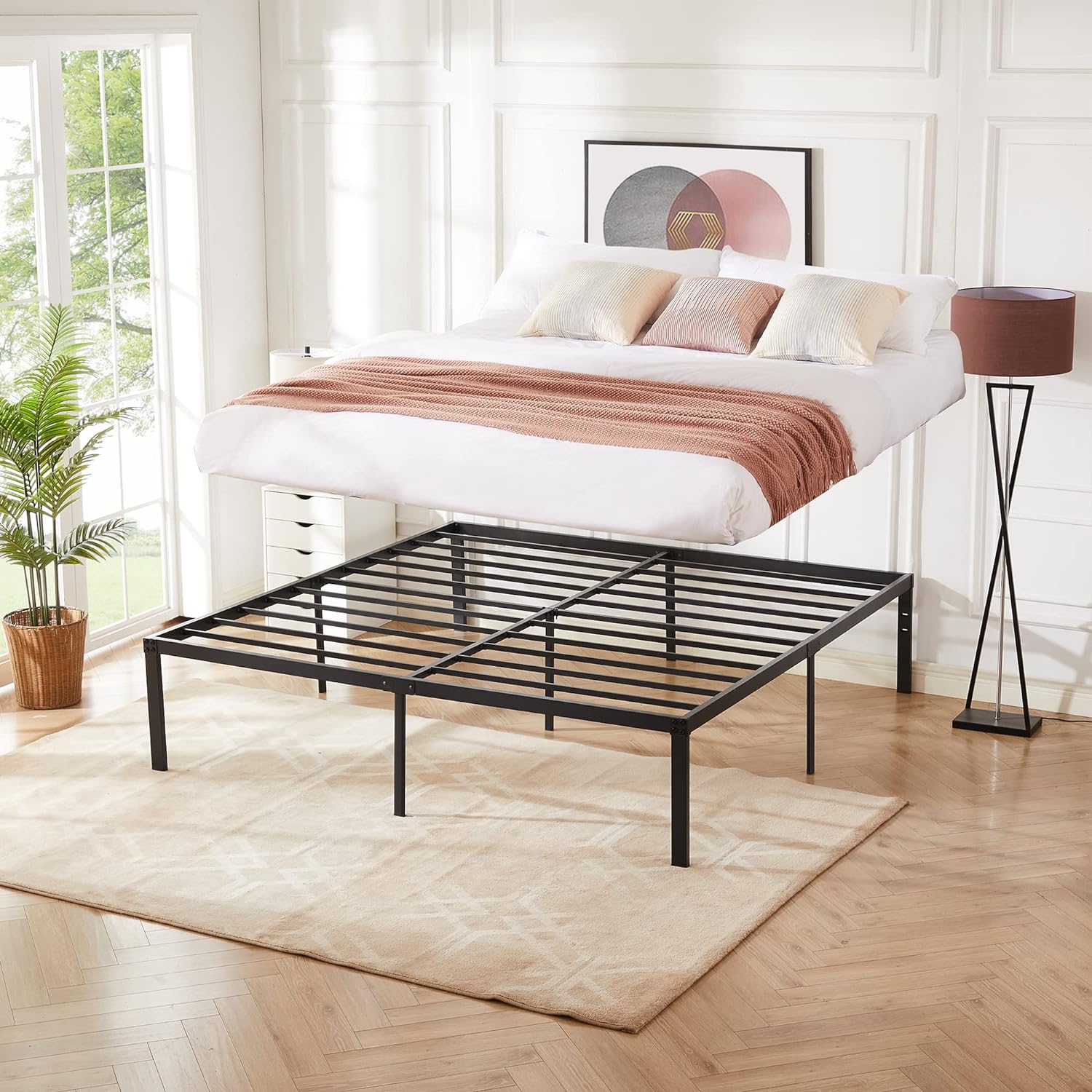 VECELO Metal Platform Bed Frame Heavy Duty Steel Slat, No Box Spring Needed - VECELO