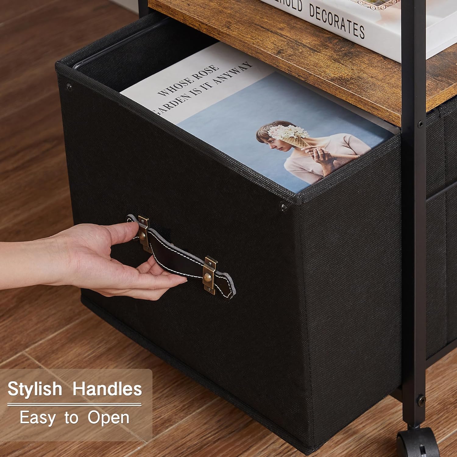 VECELO File Cabinet with Open Storage Shelf, Rolling Printer Stand with Large Fabric Drawer - VECELO