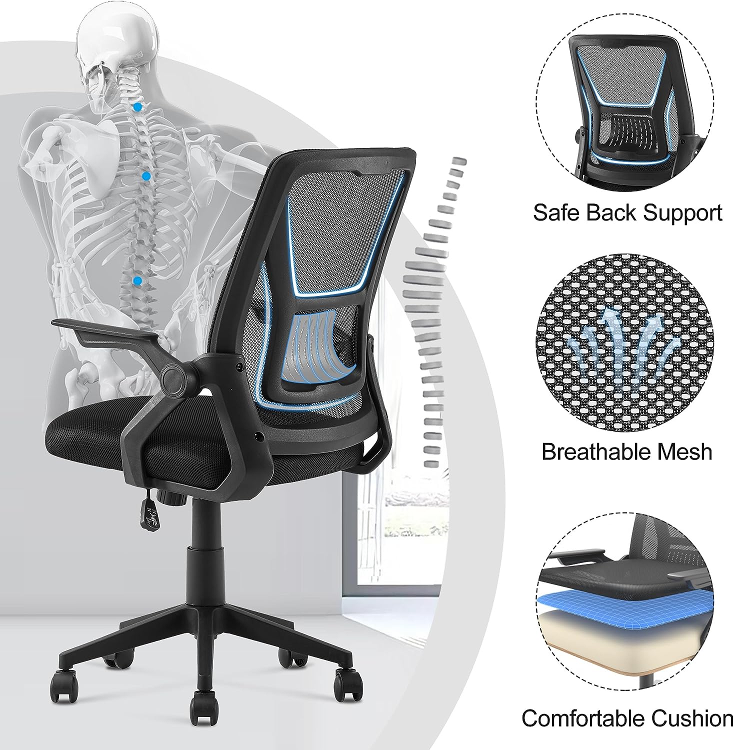 VECELO Mid-Back Swivel Ergonomic Office Chair - VECELO
