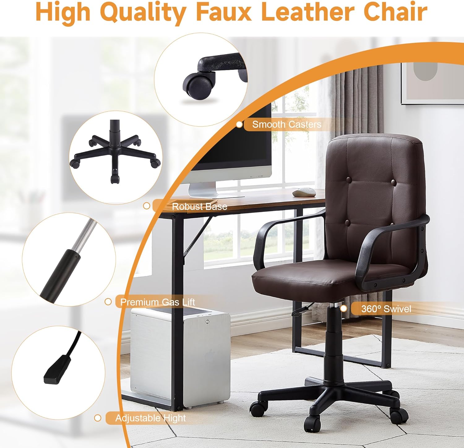 VECELO Home Office Desk Chair with Armrests - VECELO