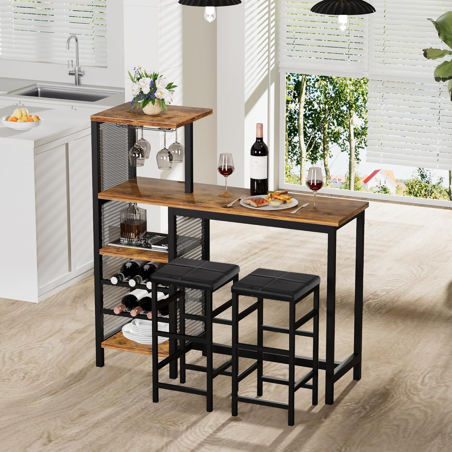 VECELO Bar Table and Chairs for 2 - VECELO